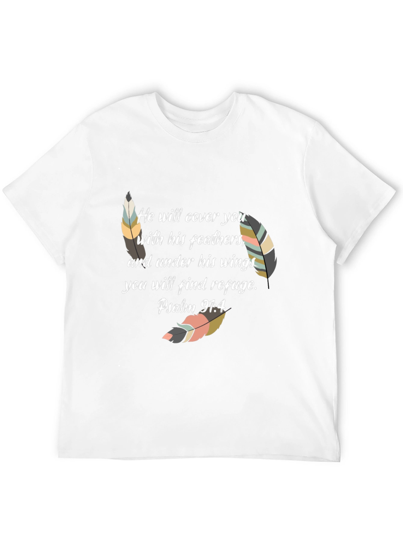 Faith-Based Feather Graphic Tee - Psalm 91:4