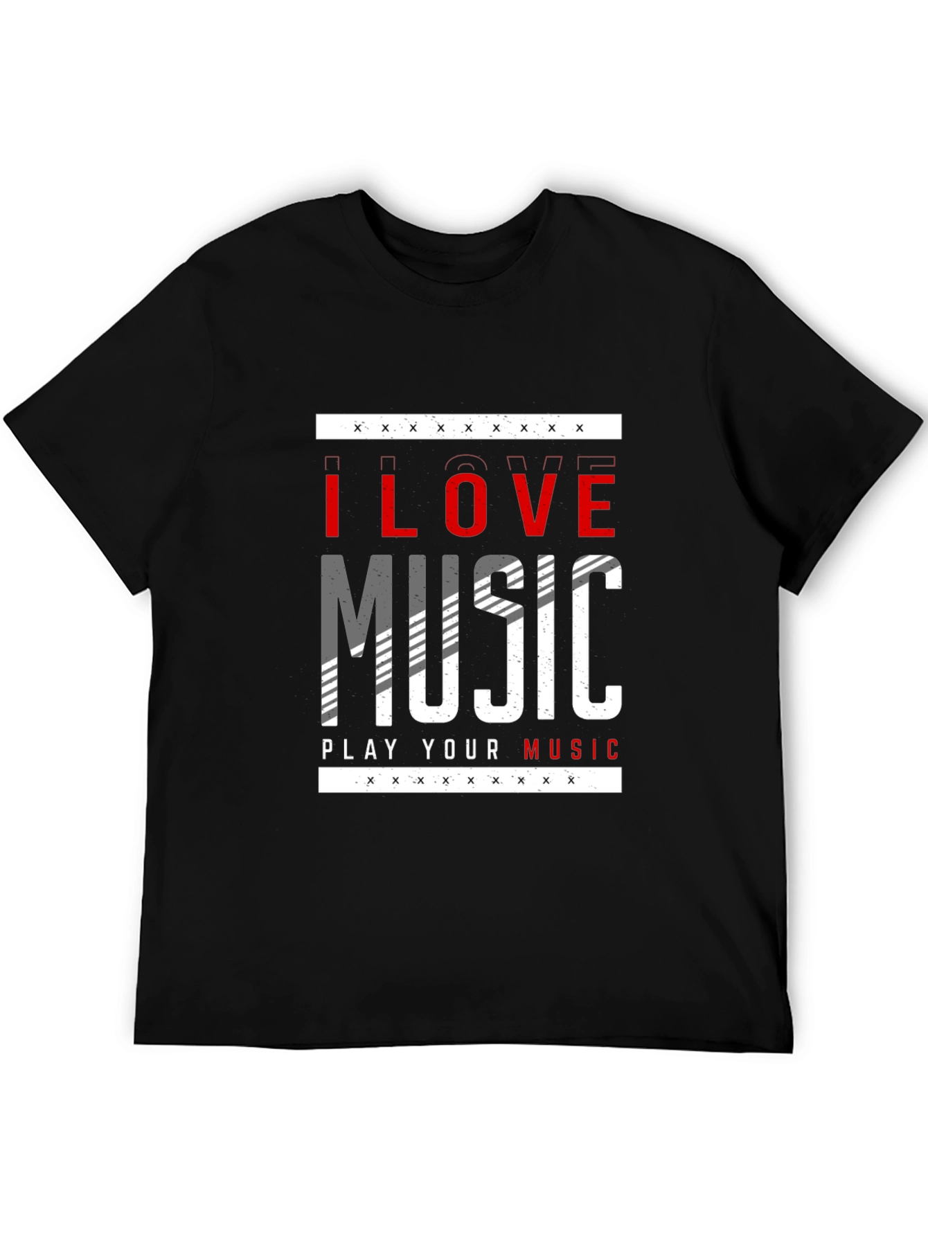 I Love Music Graphic Print Black T-Shirt