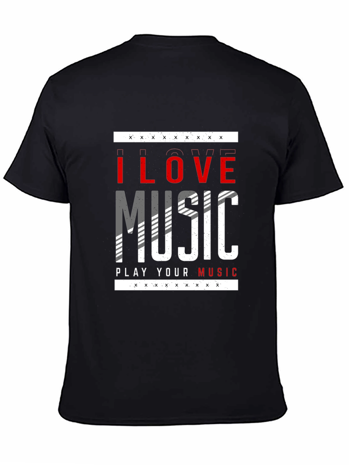 I Love Music Graphic Print Black T-Shirt
