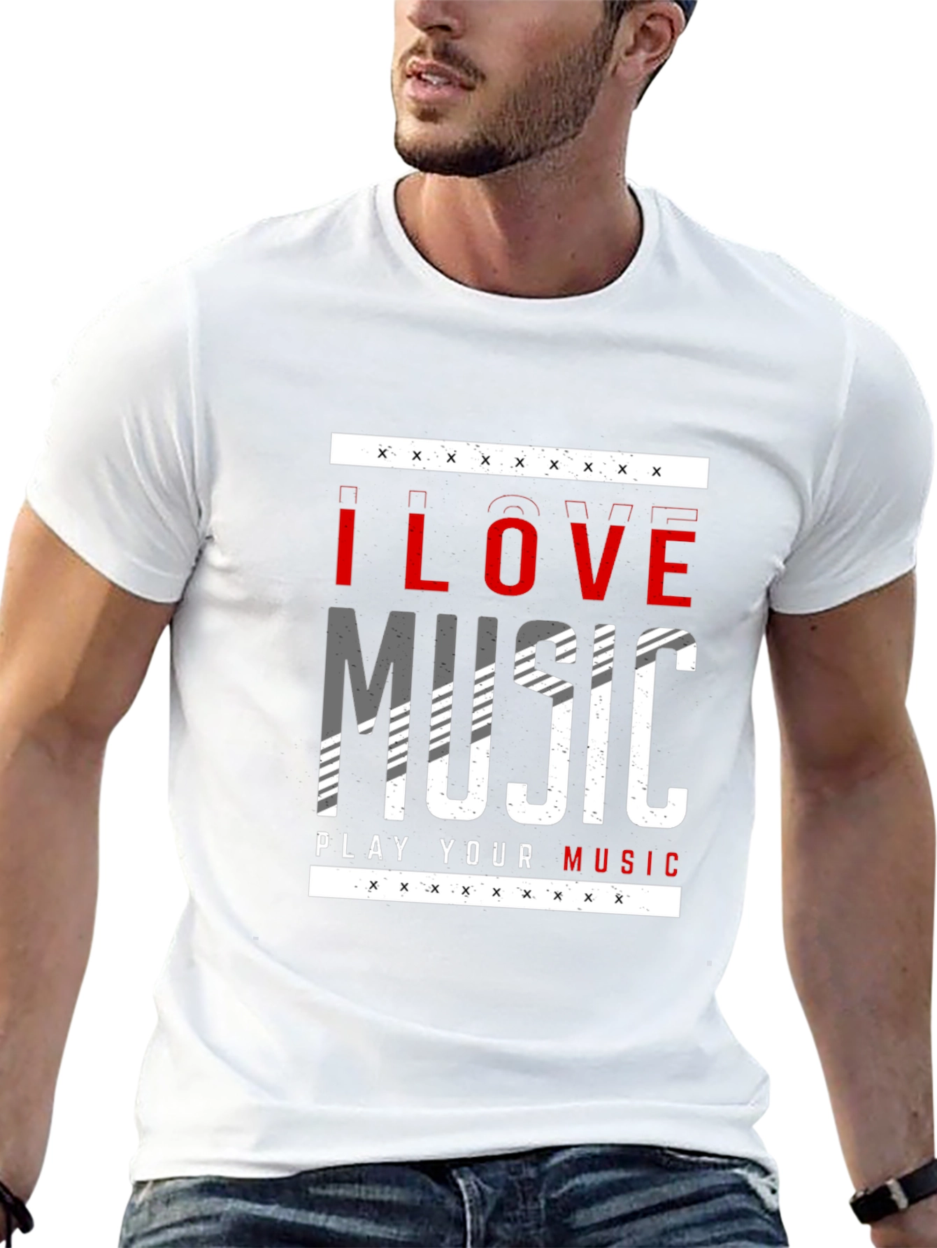 I Love Music Graphic Print Black T-Shirt