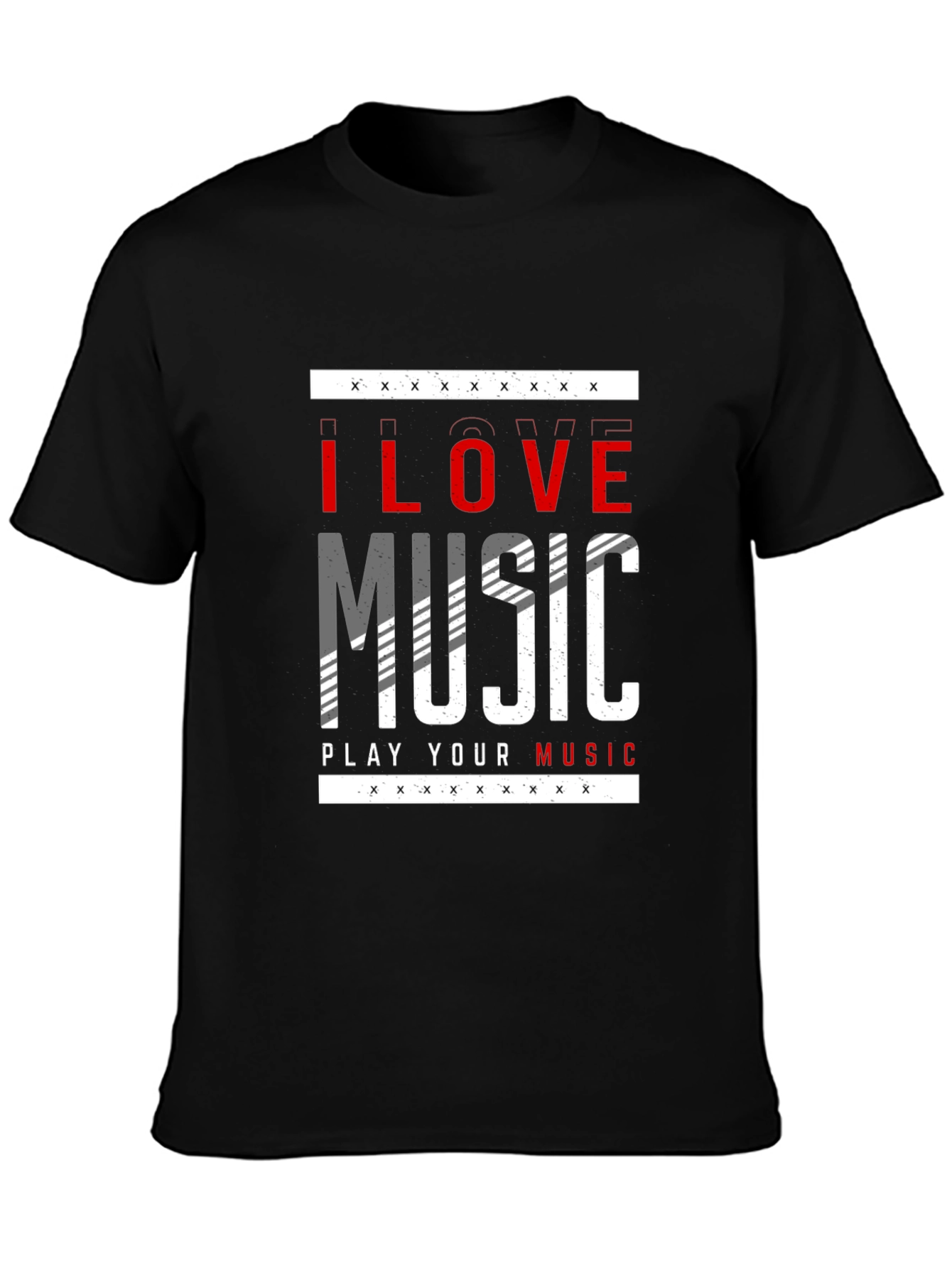 I Love Music Graphic Print Black T-Shirt