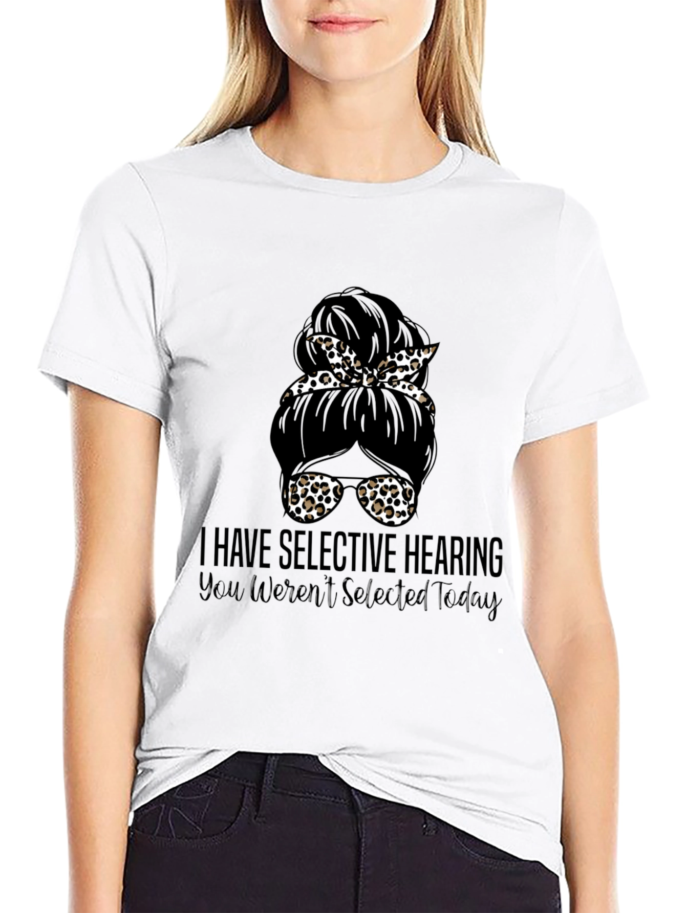 Selective Hearing Messy Bun Graphic Tee