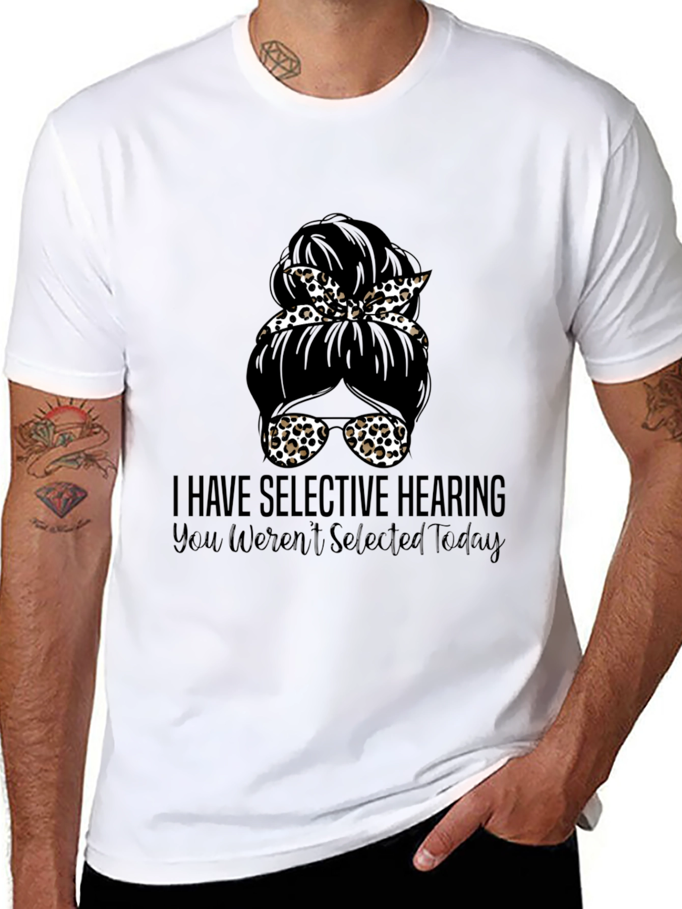 Selective Hearing Messy Bun Graphic Tee