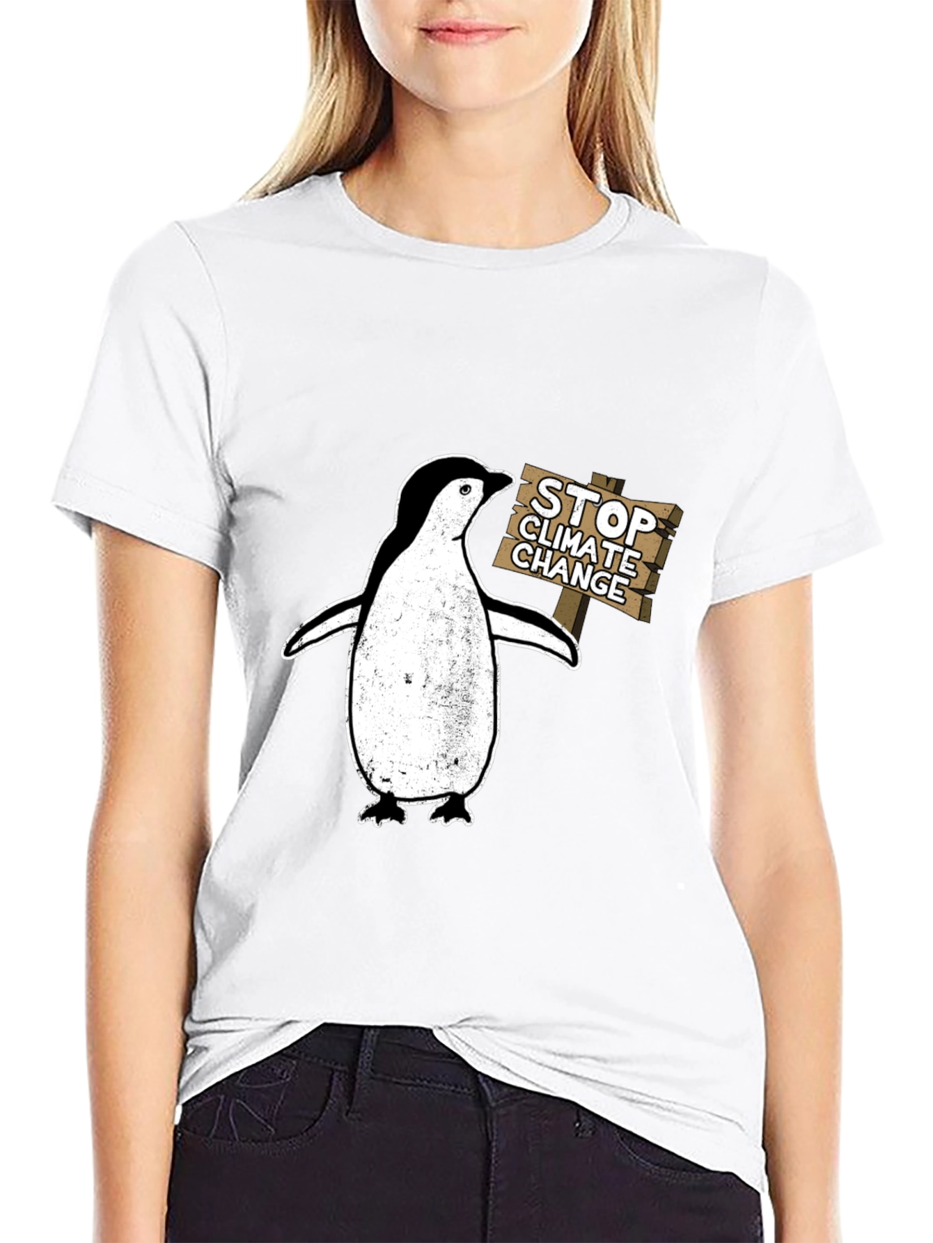 Stop Climate Change Penguin T-Shirt - Eco-Friendly Fashion