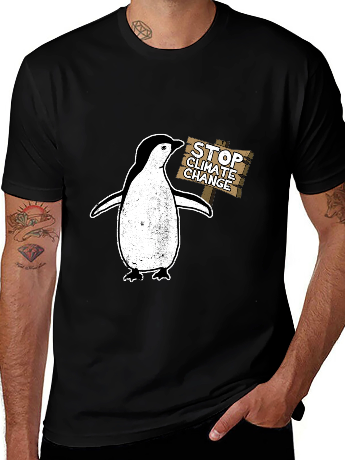 Stop Climate Change Penguin T-Shirt - Eco-Friendly Fashion