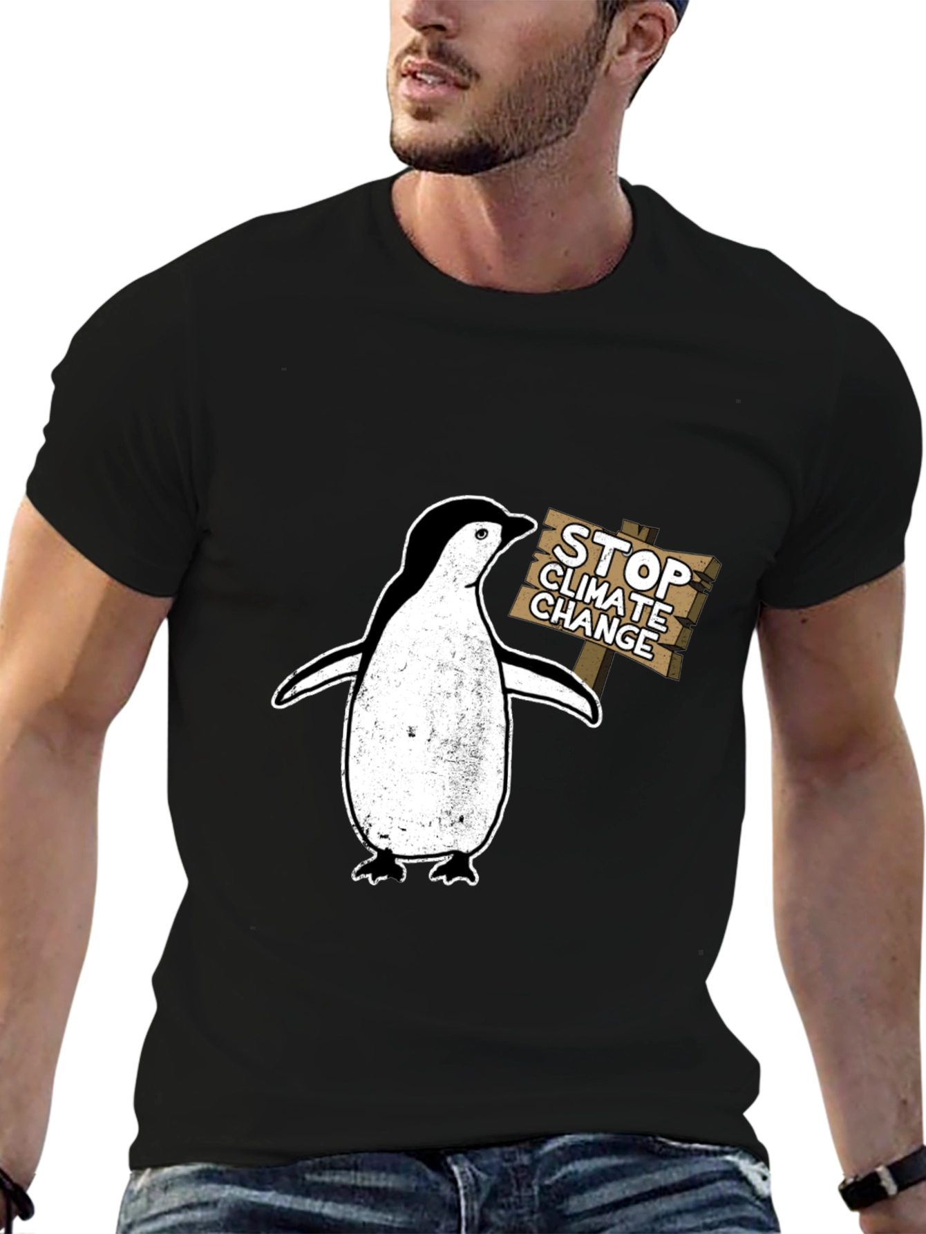 Stop Climate Change Penguin T-Shirt - Eco-Friendly Fashion
