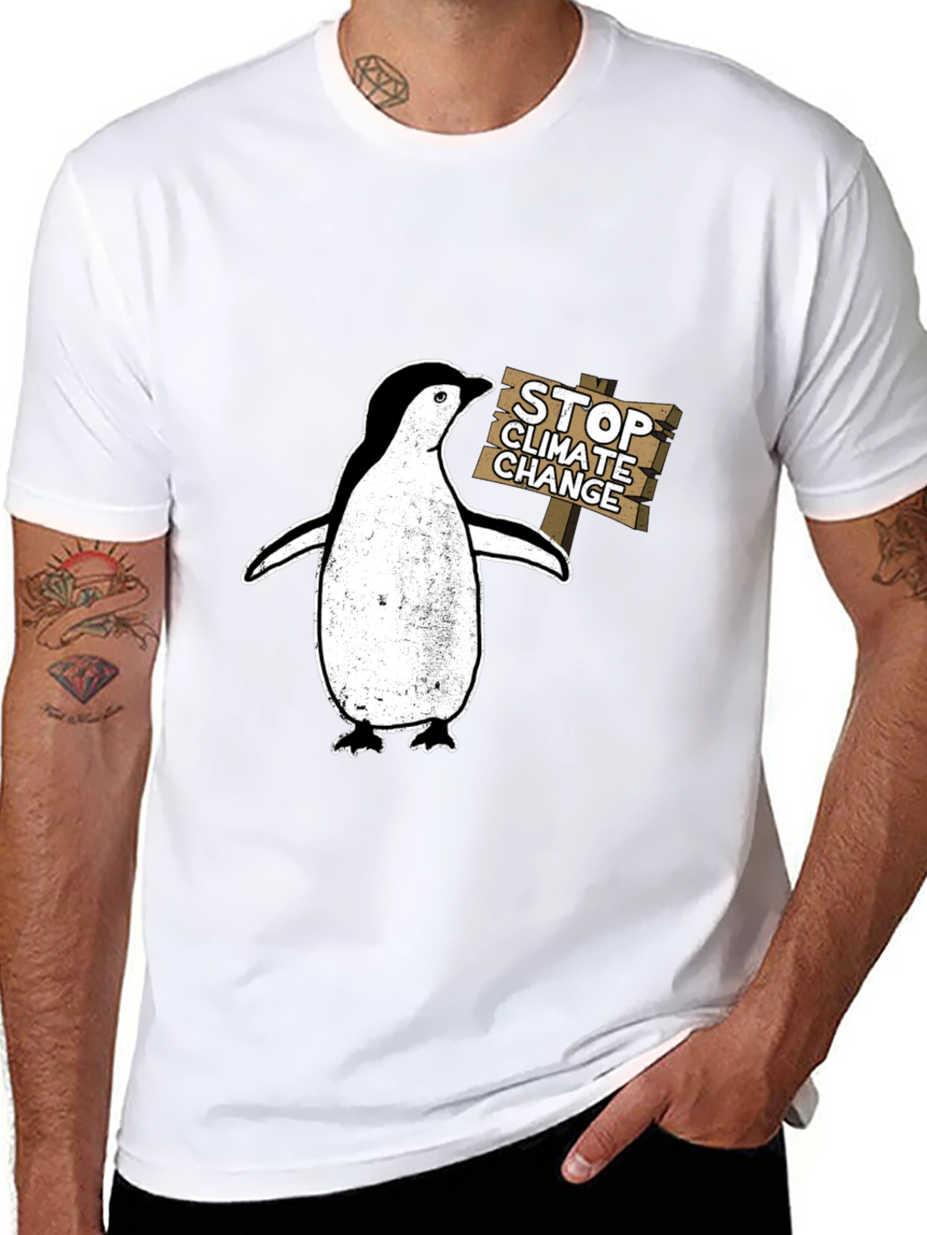 Stop Climate Change Penguin T-Shirt - Eco-Friendly Fashion