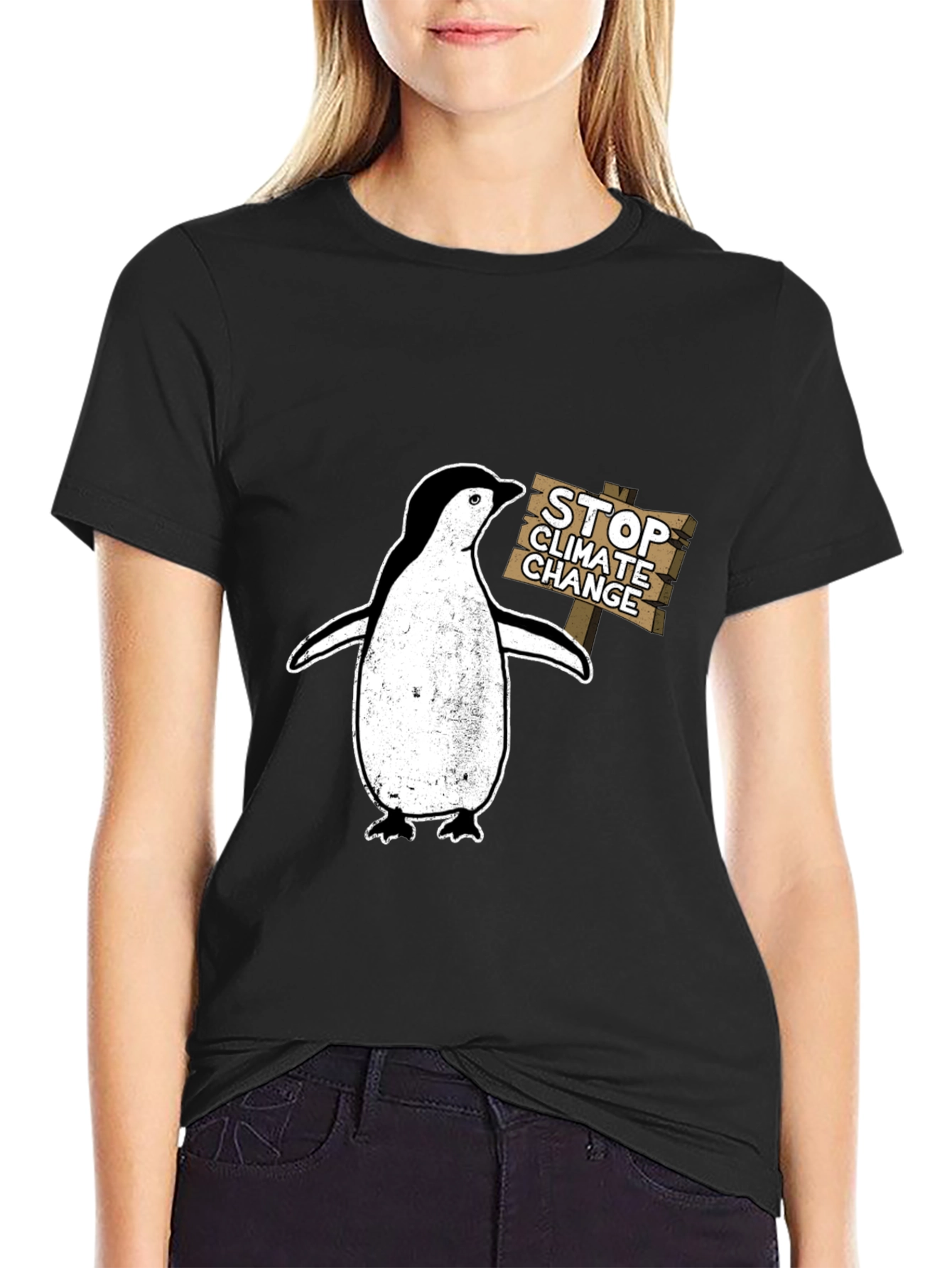 Stop Climate Change Penguin T-Shirt - Eco-Friendly Fashion