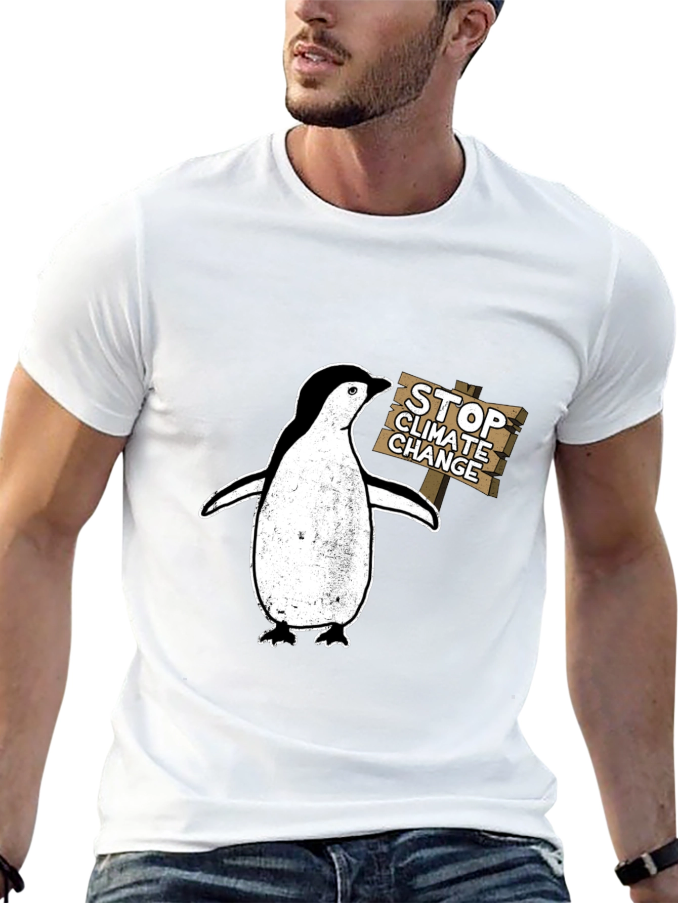 Stop Climate Change Penguin T-Shirt - Eco-Friendly Fashion
