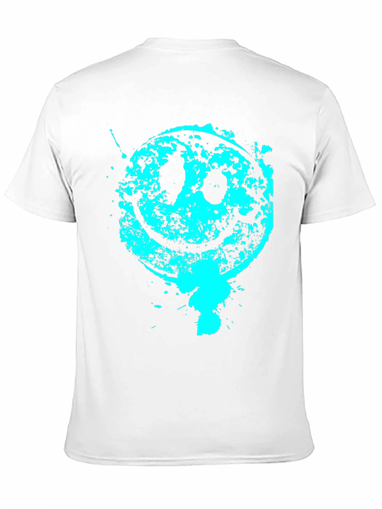 Grunge Smiley Face Graphic Tee - Black Cotton Blend