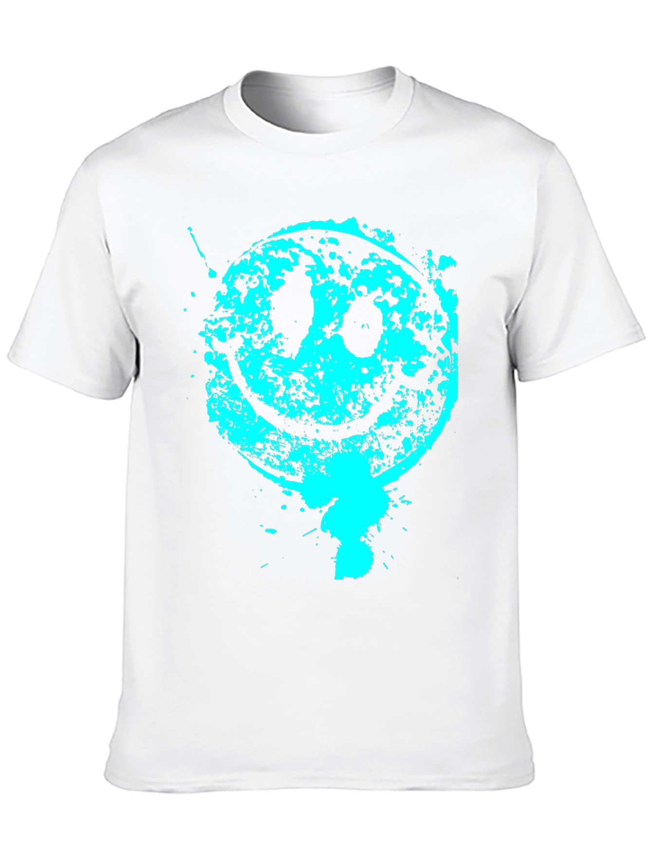 Grunge Smiley Face Graphic Tee - Black Cotton Blend