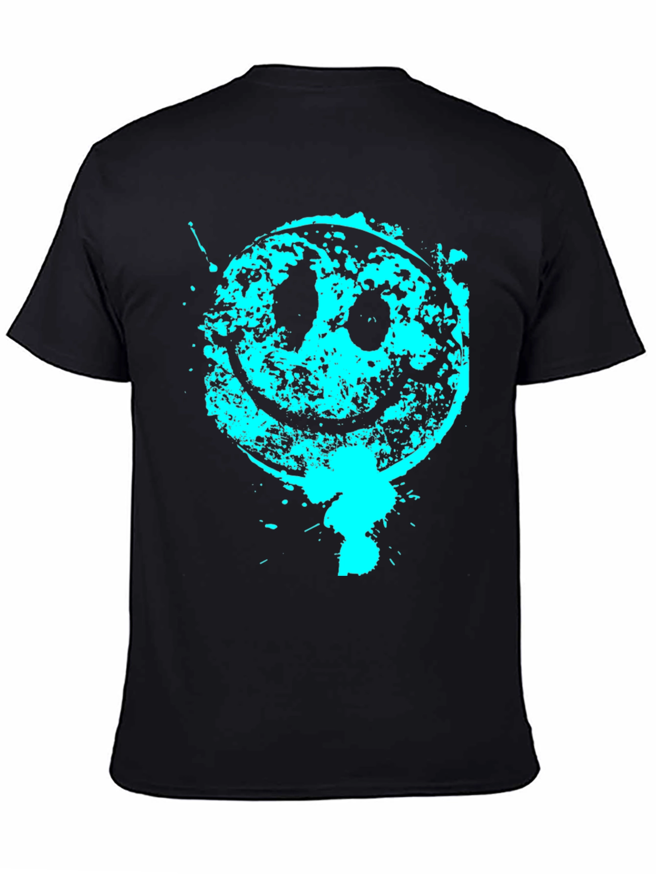 Grunge Smiley Face Graphic Tee - Black Cotton Blend