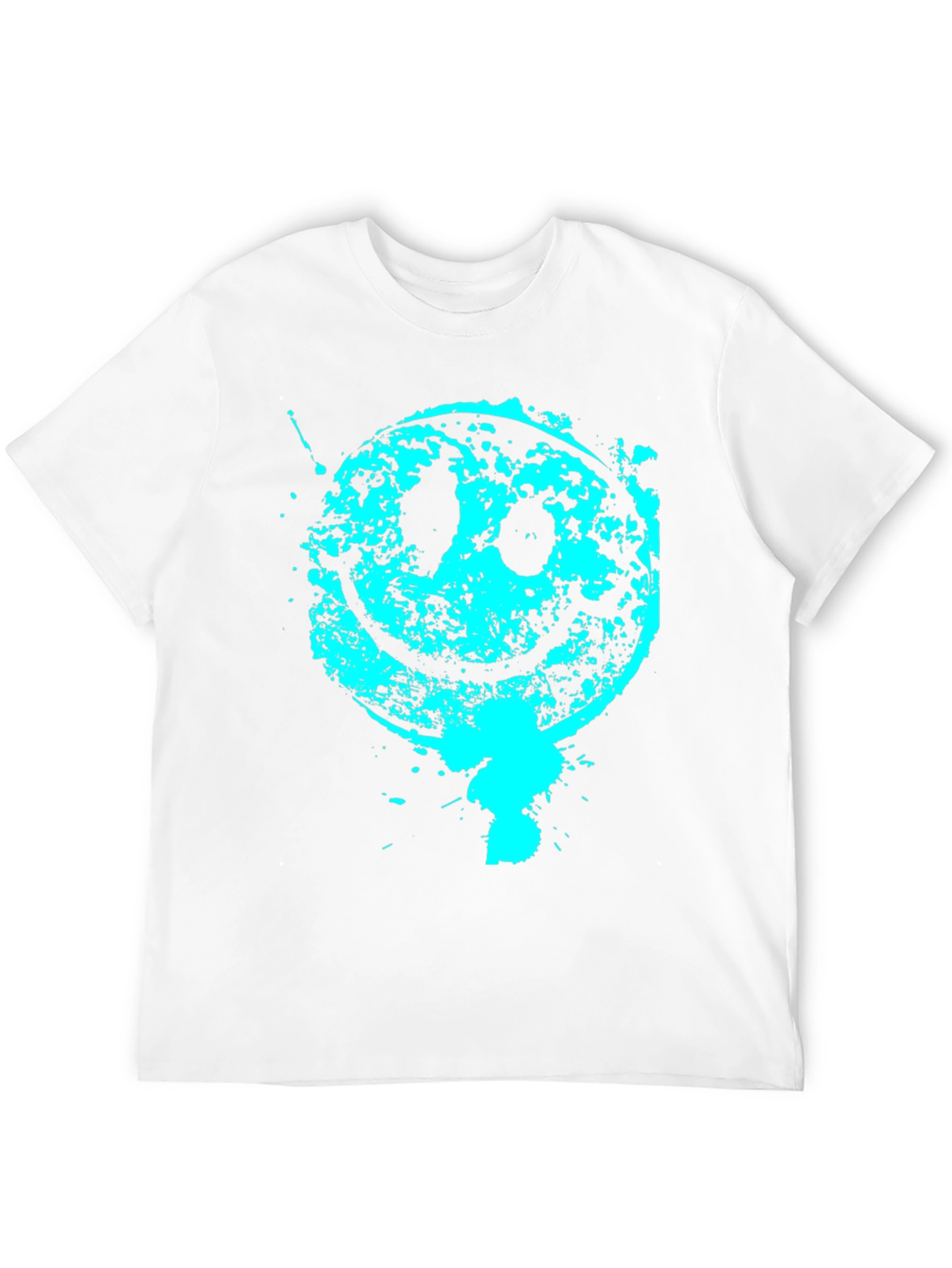 Grunge Smiley Face Graphic Tee - Black Cotton Blend