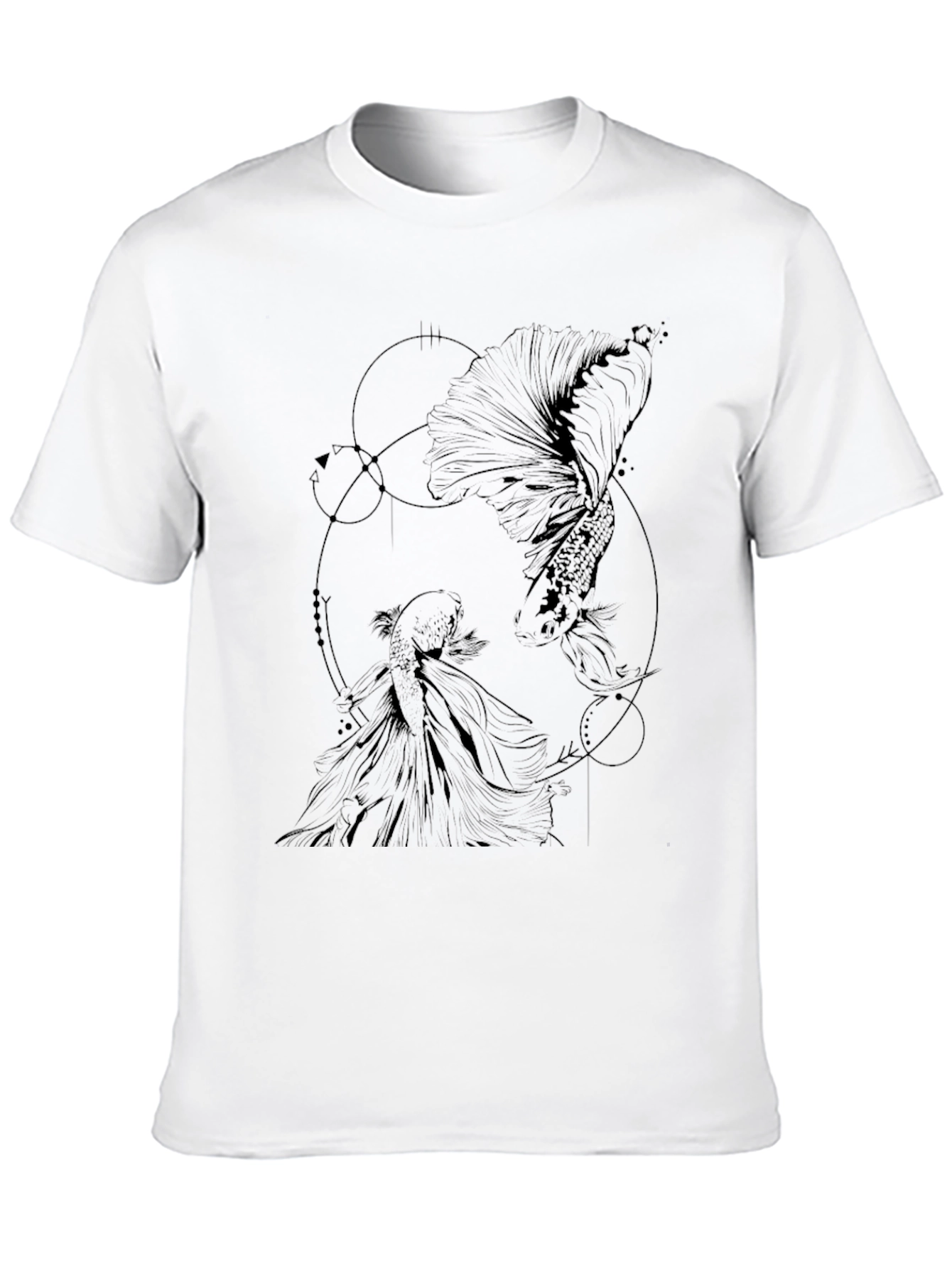 Geometric Fish Graphic Tee - Black Cotton