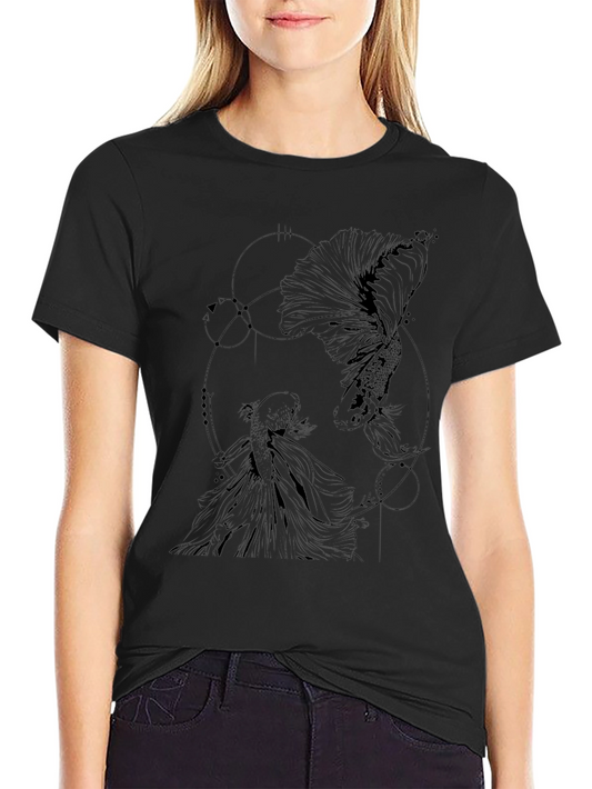 Geometric Fish Graphic Tee - Black Cotton