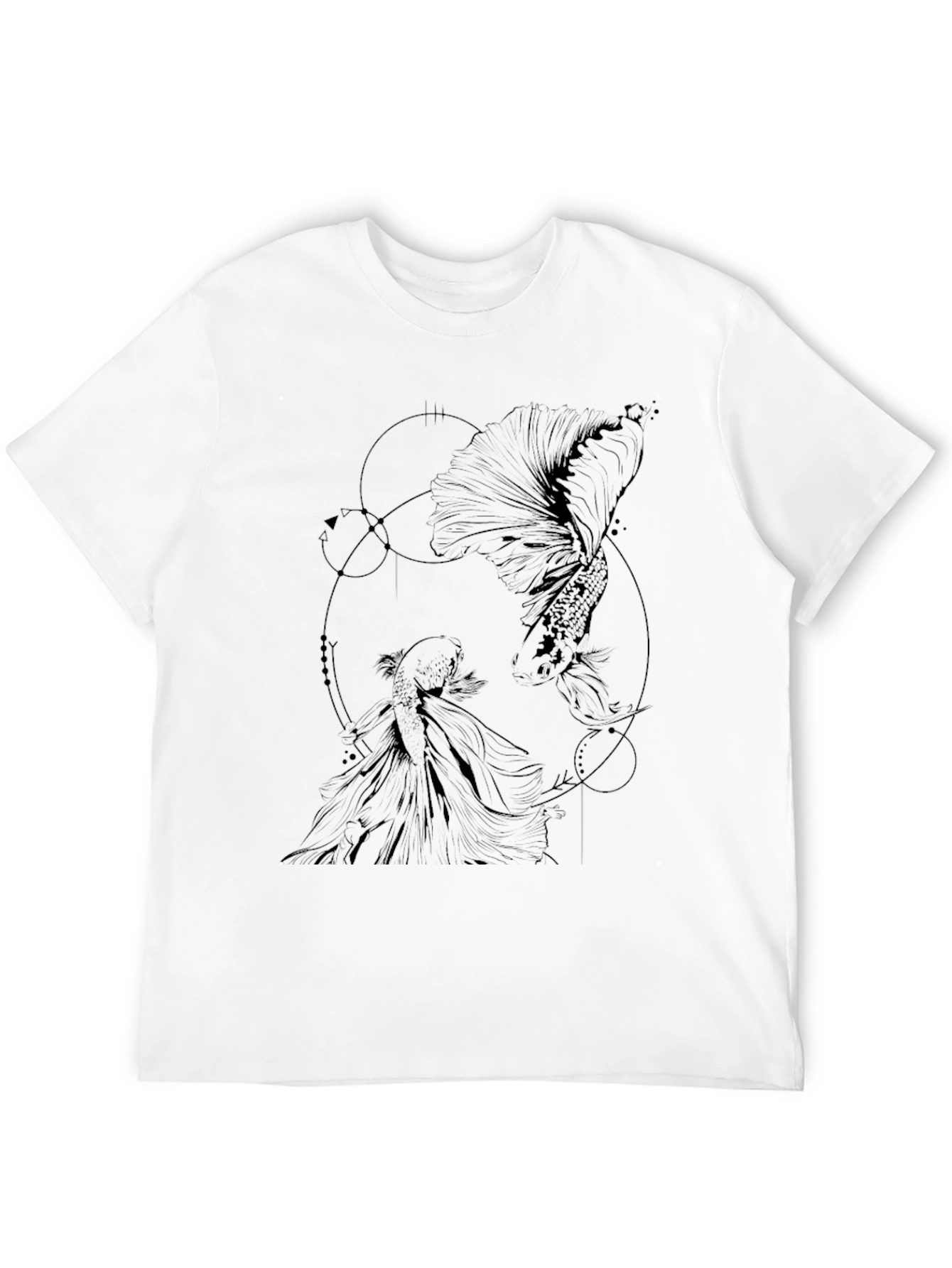 Geometric Fish Graphic Tee - Black Cotton
