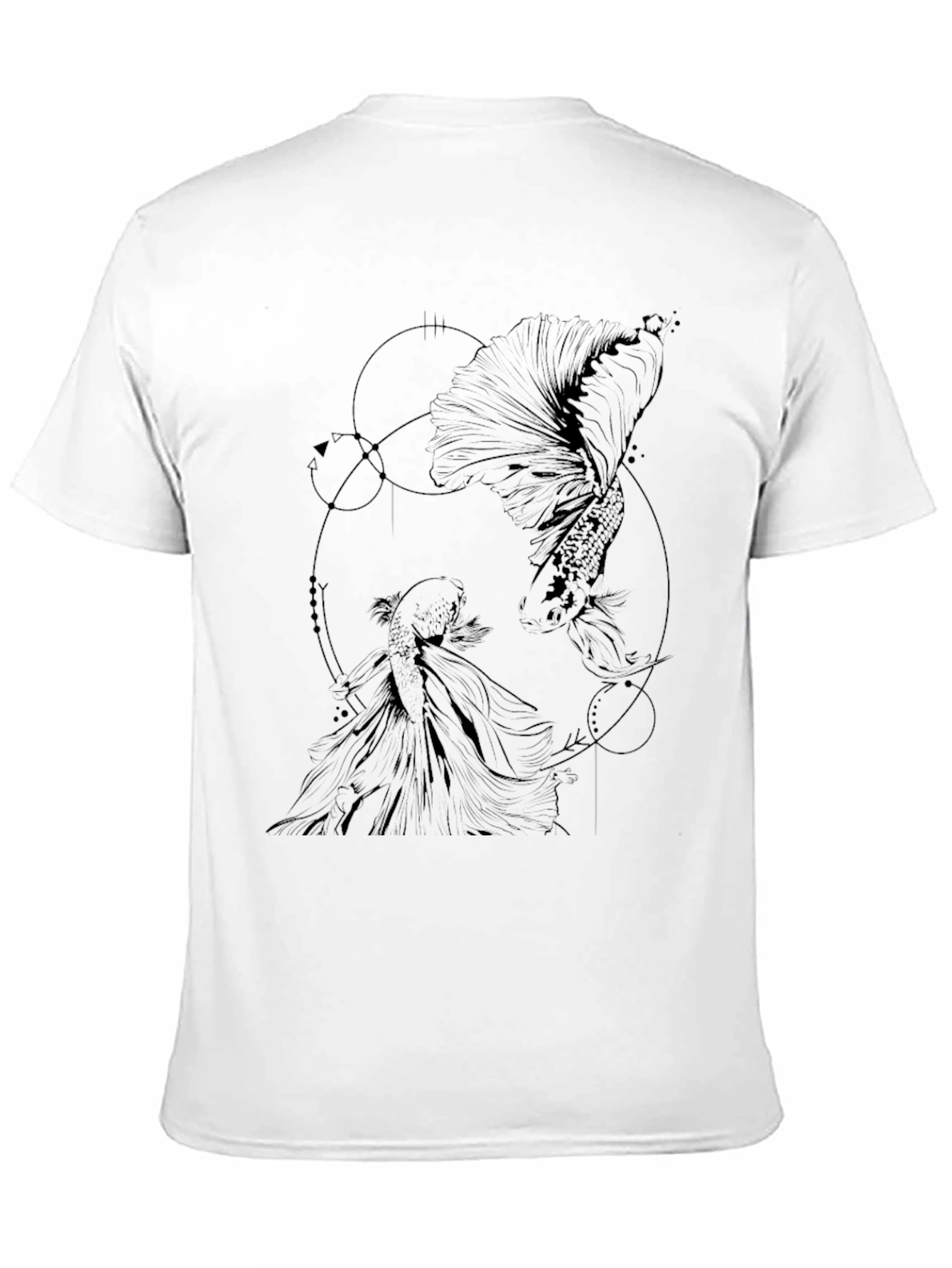 Geometric Fish Graphic Tee - Black Cotton