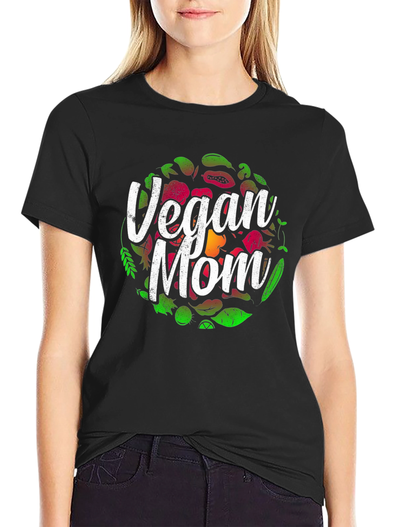 Vegan Mom T-Shirt - Black - Cute Vegetable Design