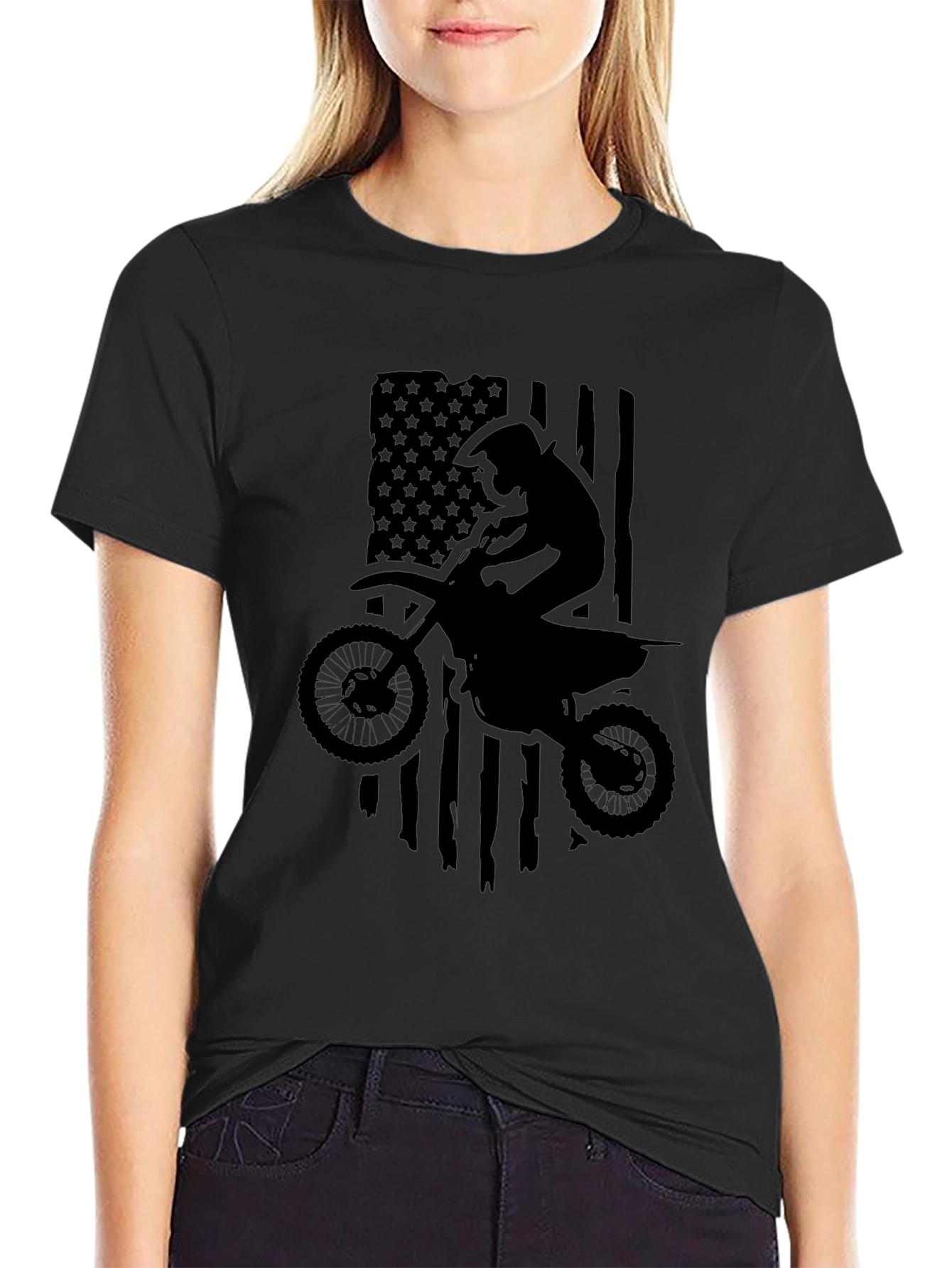 Motocross American Flag Graphic T-Shirt