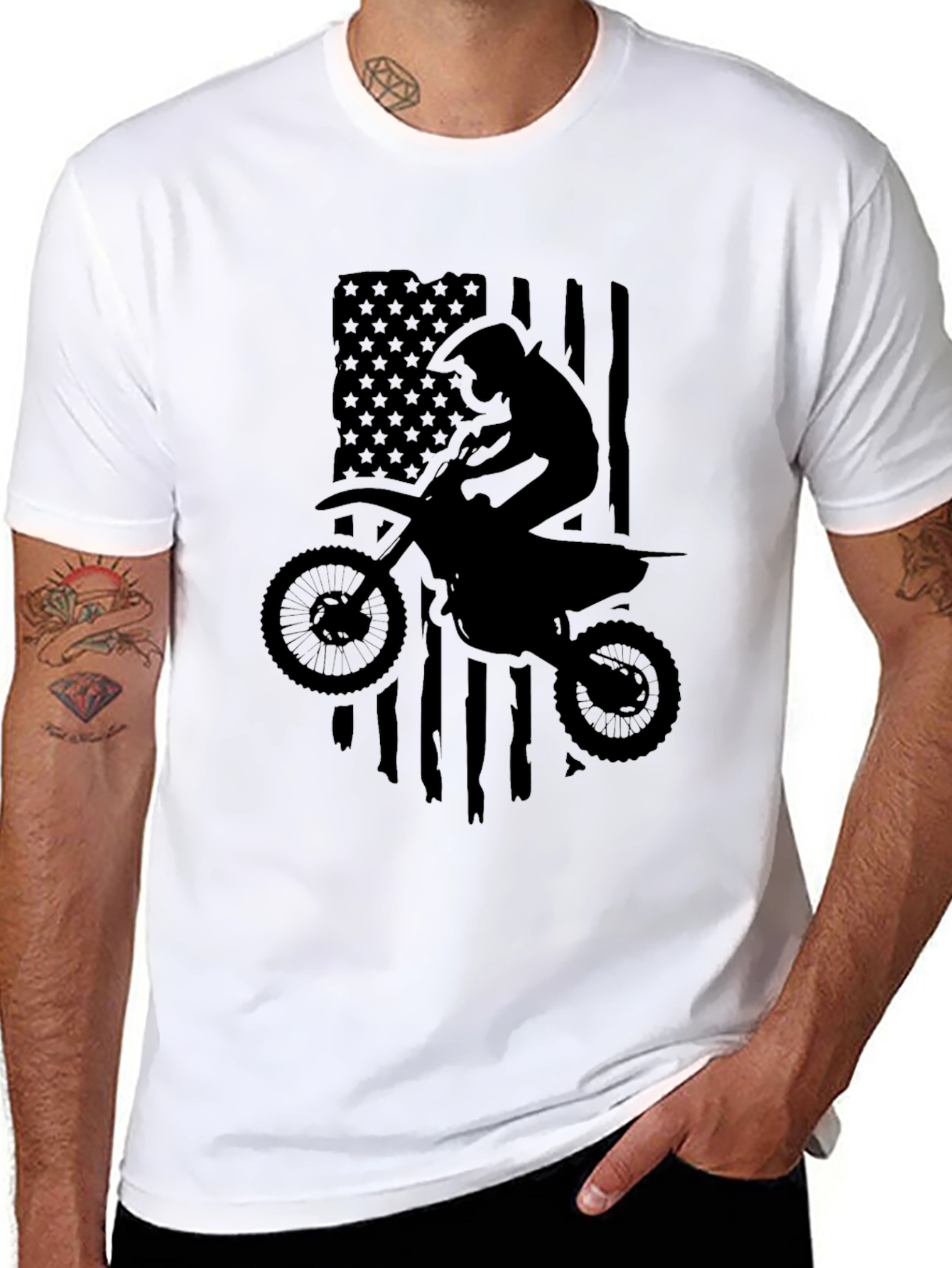 Motocross American Flag Graphic T-Shirt