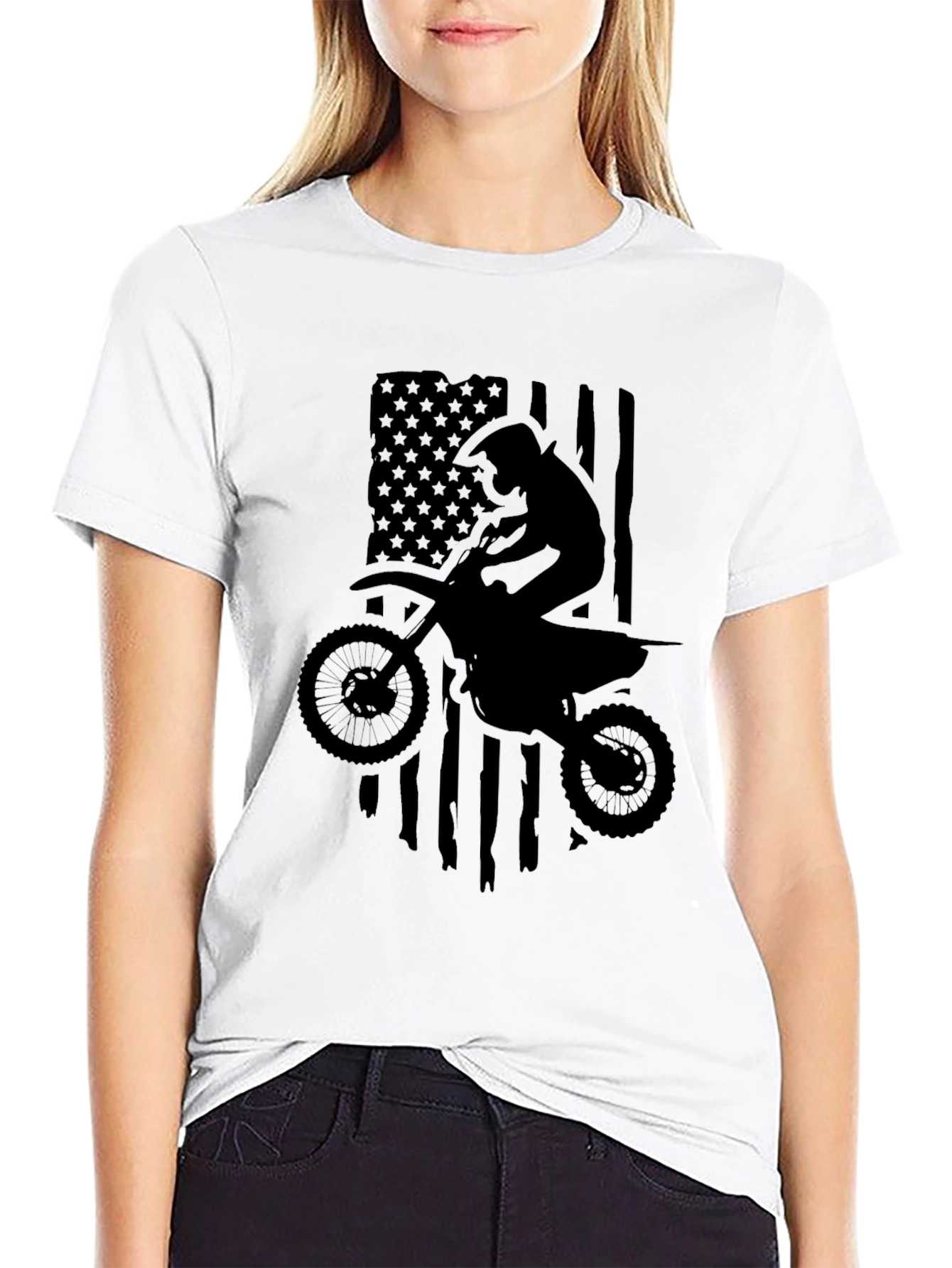 Motocross American Flag Graphic T-Shirt