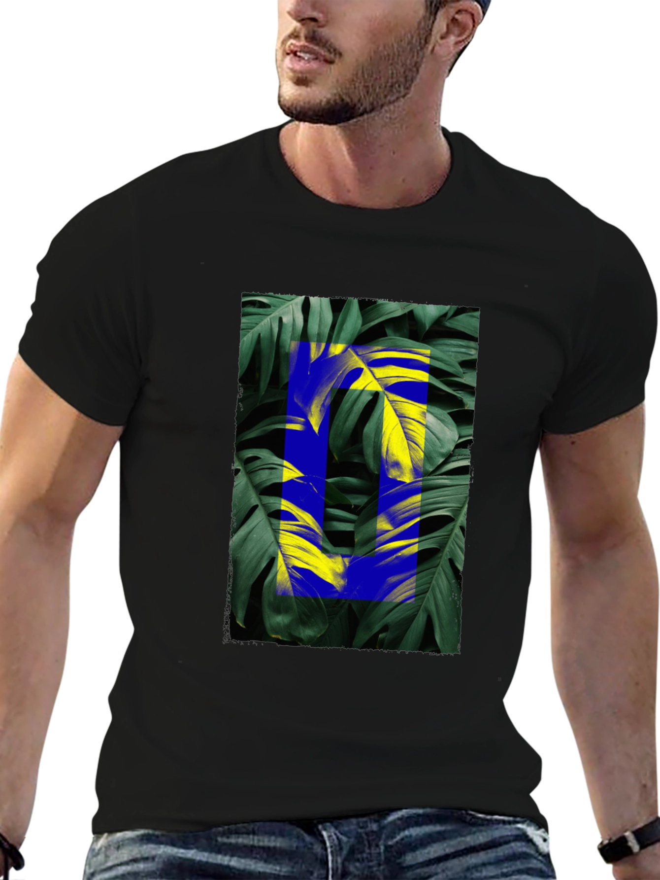 Tropical Leaf Graphic Black T-Shirt