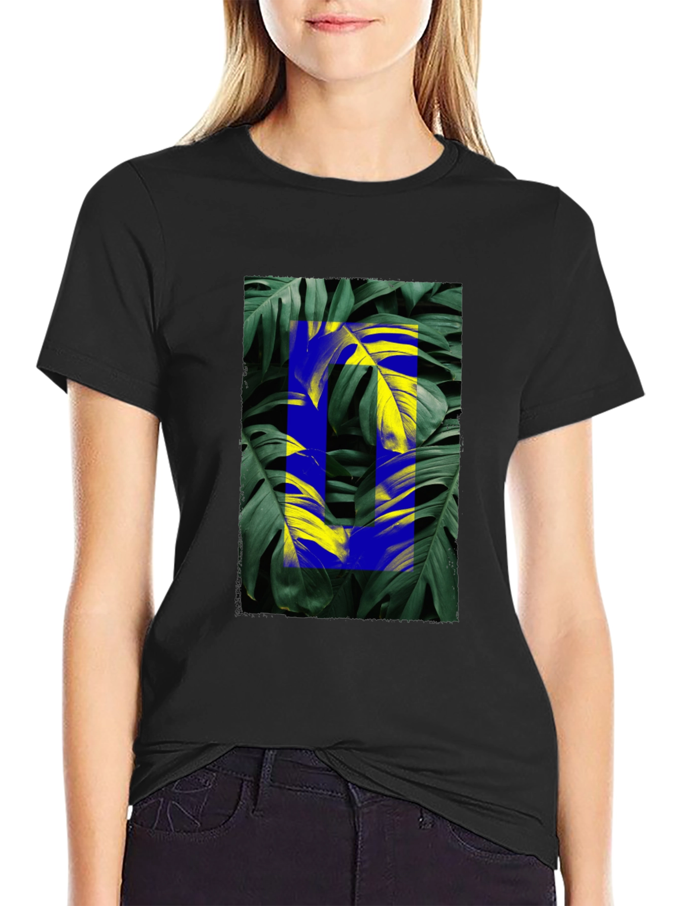 Tropical Leaf Graphic Black T-Shirt