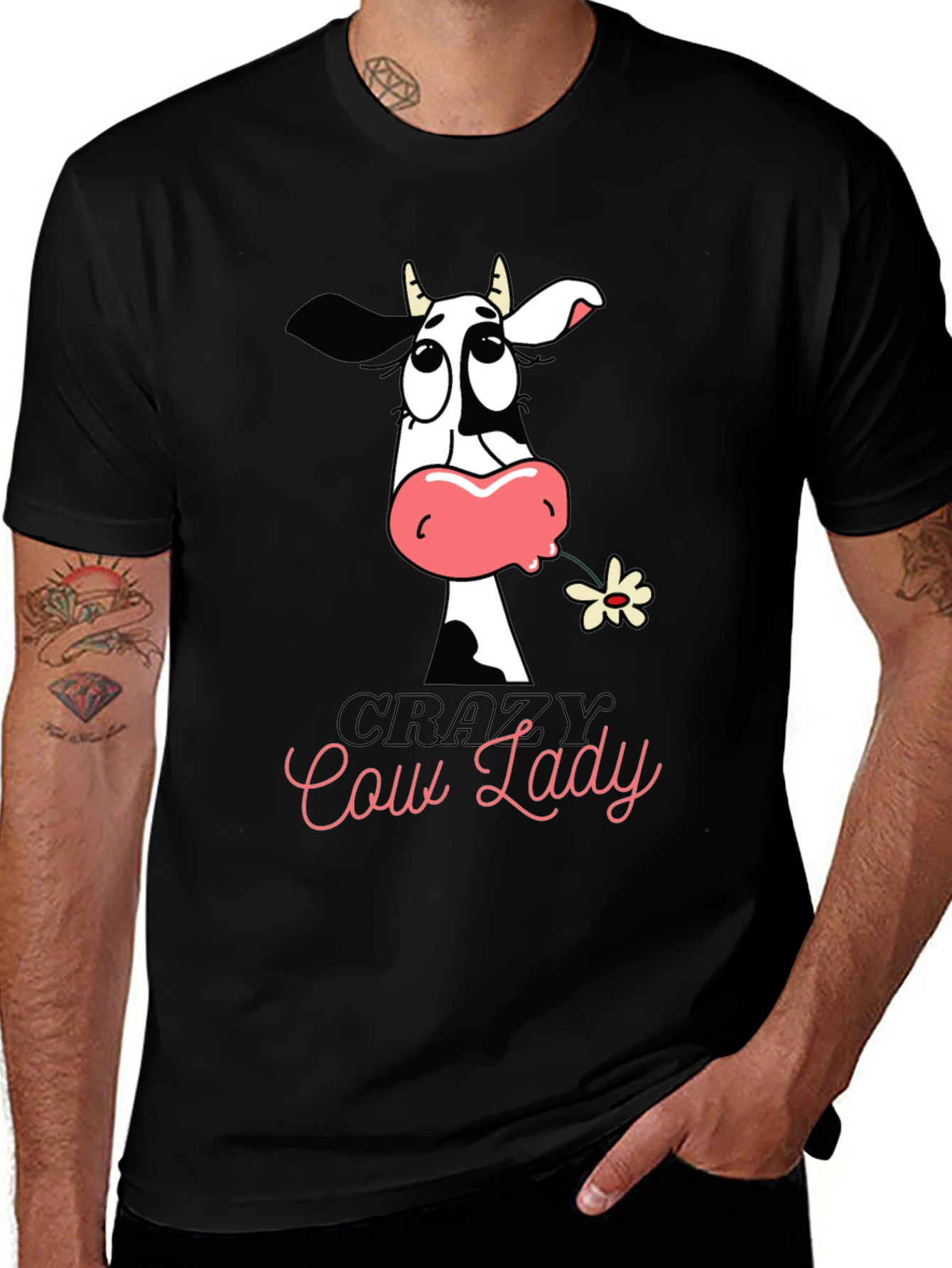 Crazy Cow Lady Graphic Tee - Black Cotton T-Shirt
