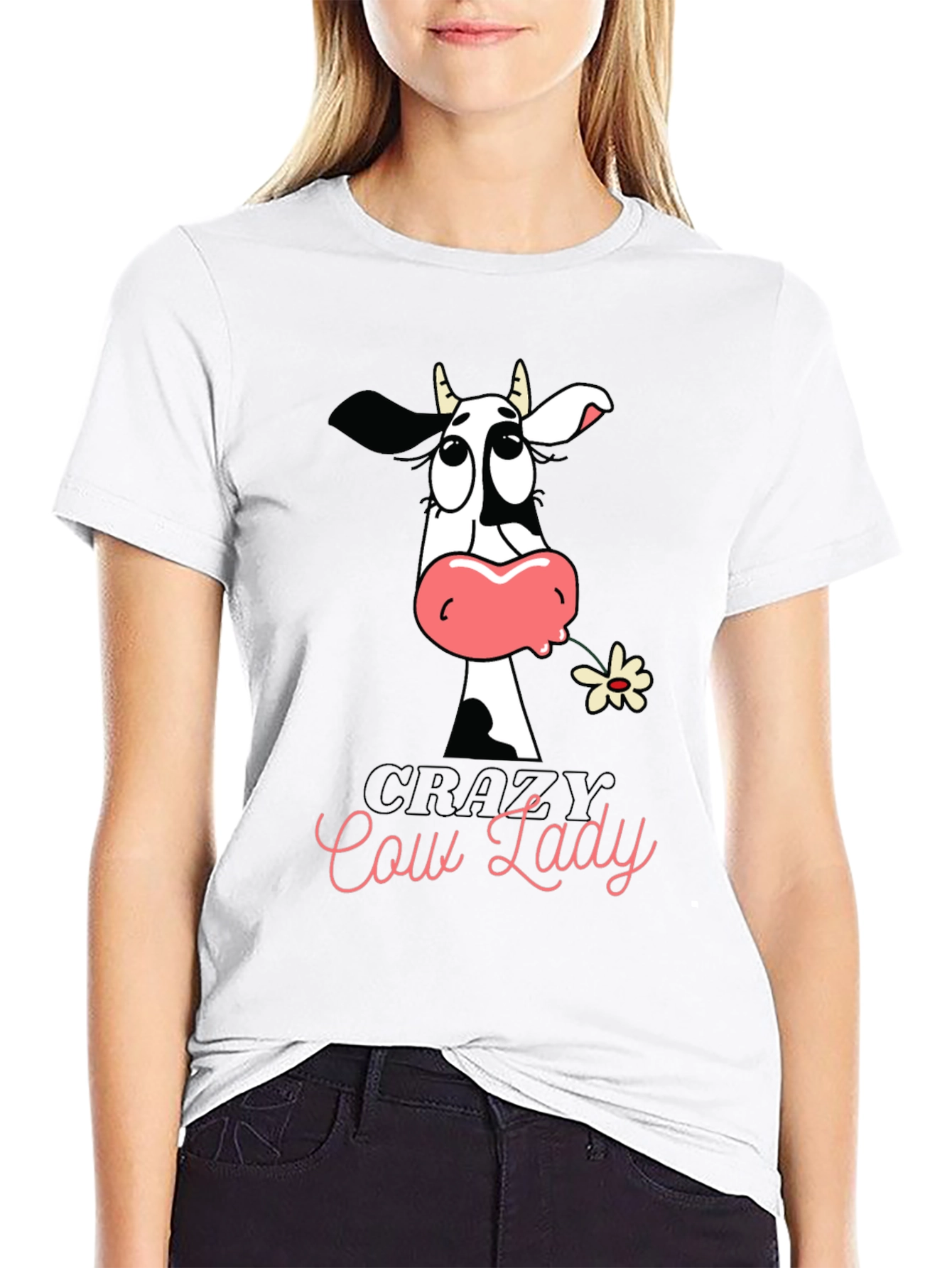 Crazy Cow Lady Graphic Tee - Black Cotton T-Shirt