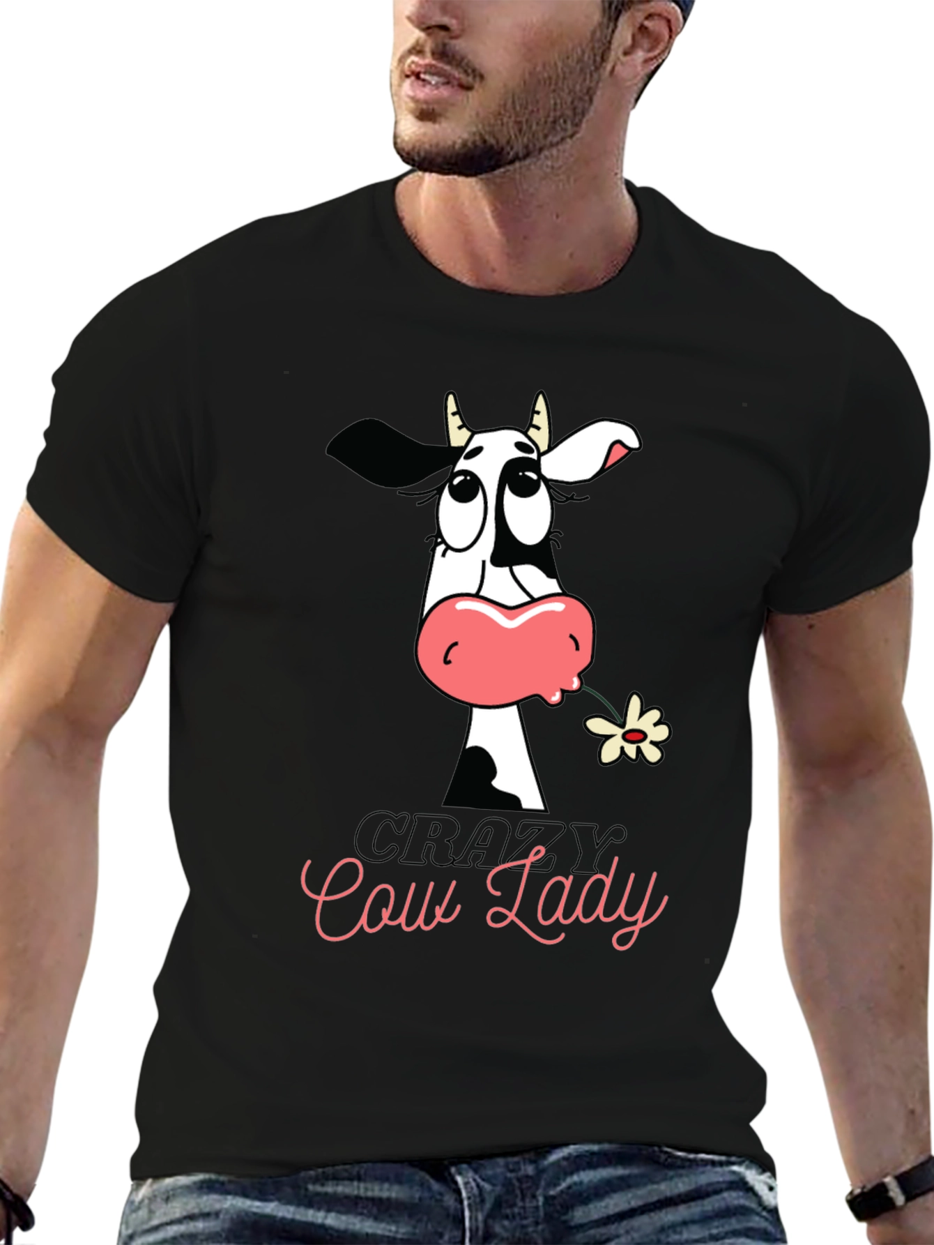 Crazy Cow Lady Graphic Tee - Black Cotton T-Shirt