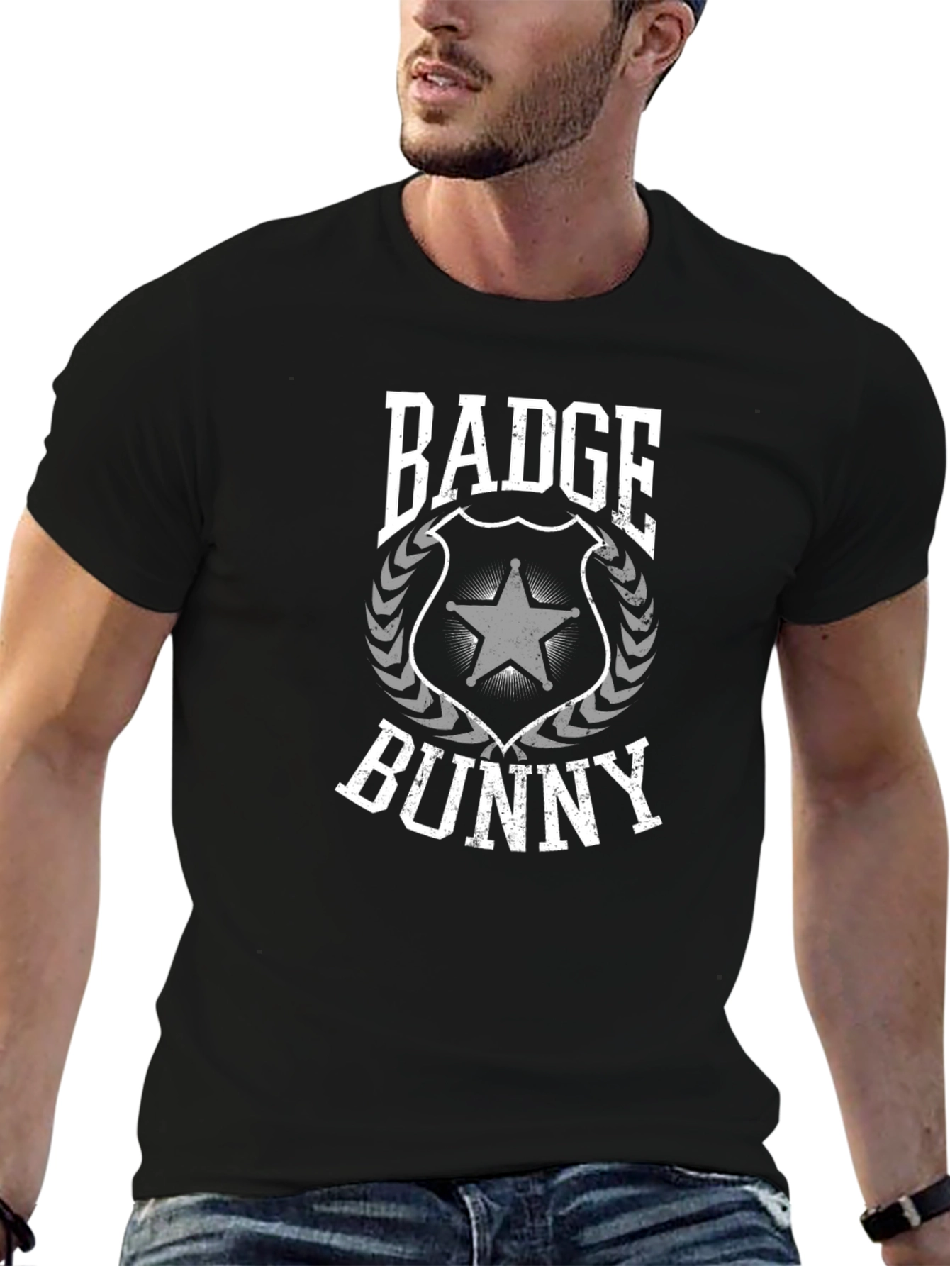 Badge Bunny Graphic T-Shirt - Black Crew Neck Tee