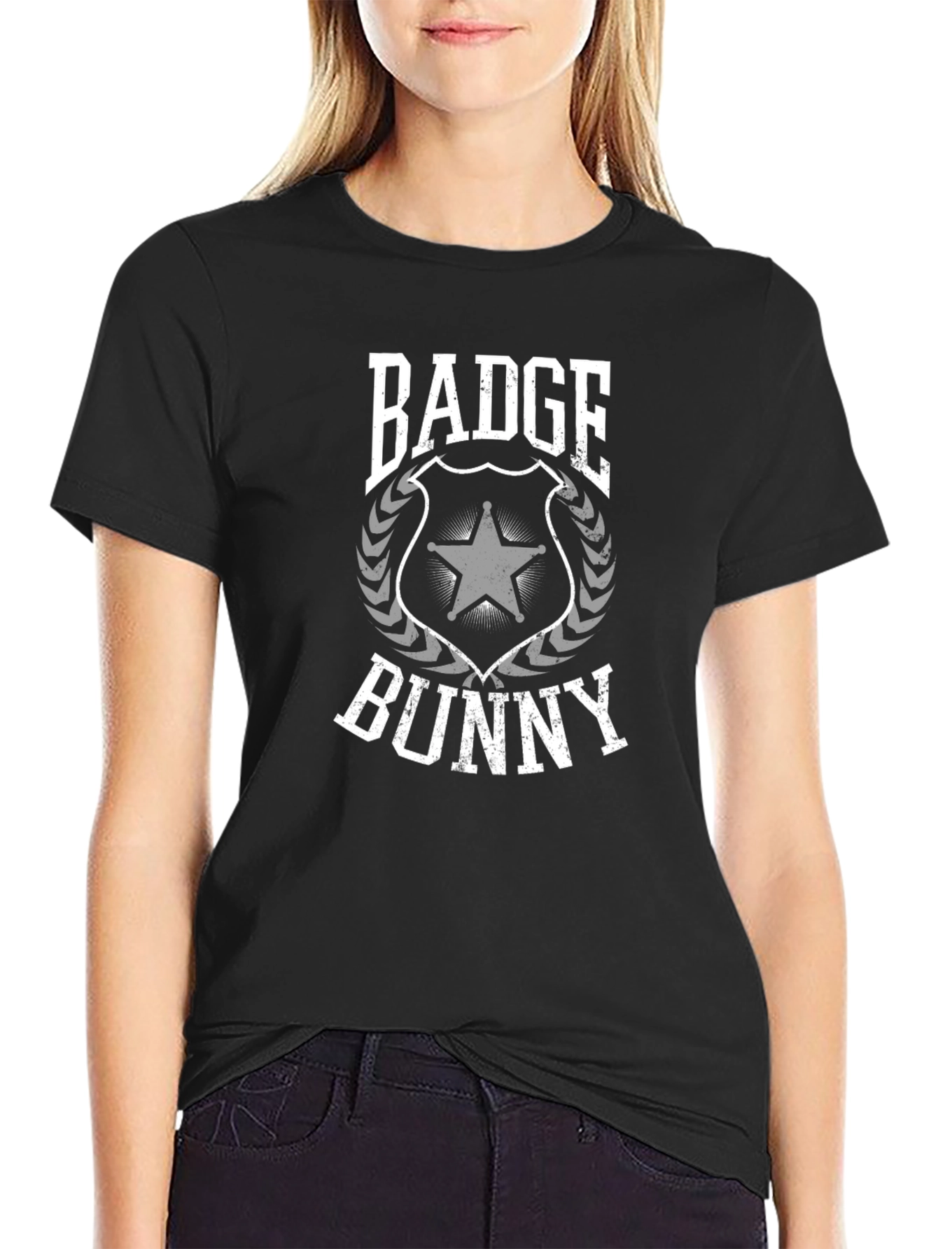 Badge Bunny Graphic T-Shirt - Black Crew Neck Tee