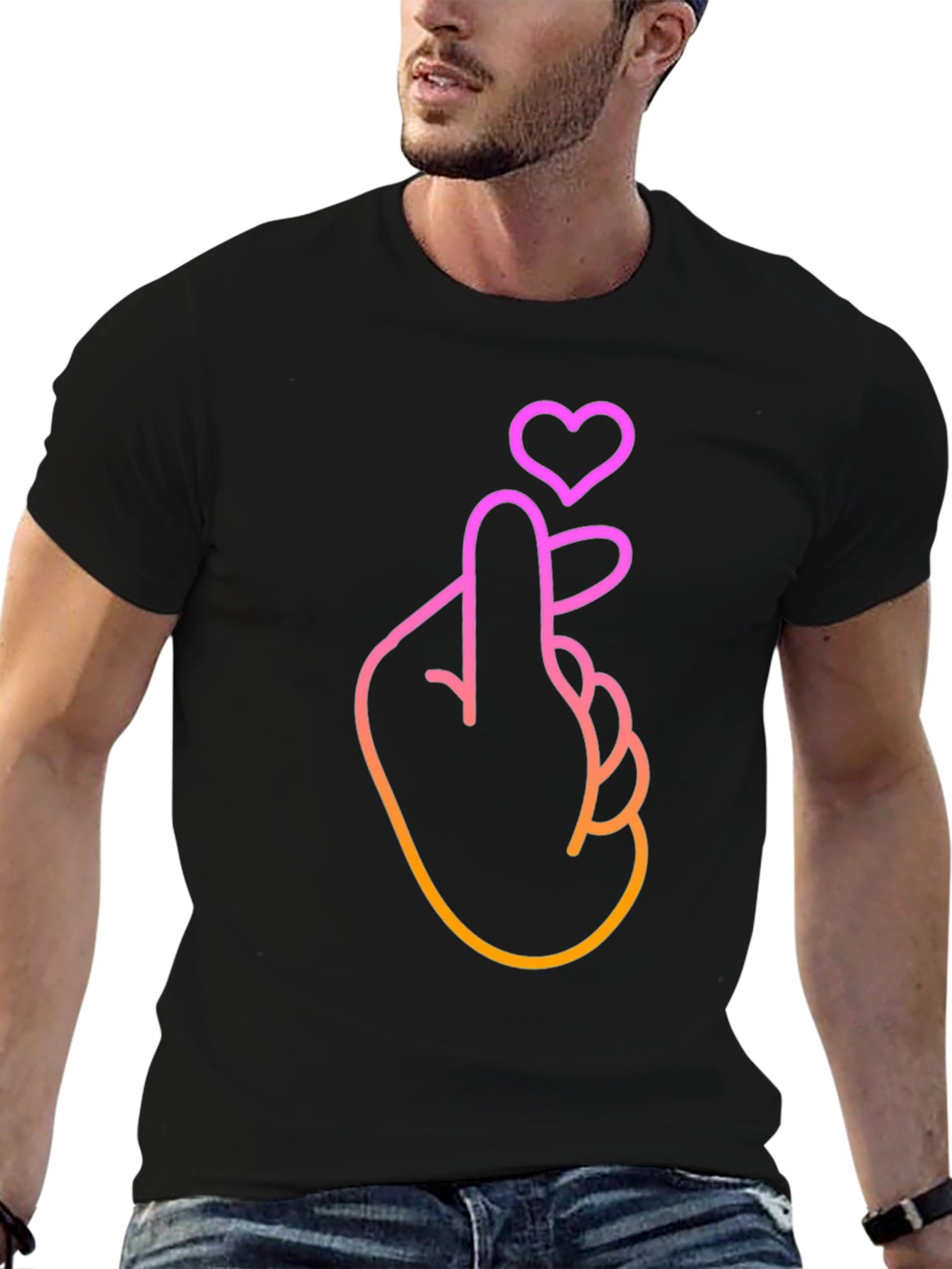 Heart Finger Gesture Graphic Tee - Stylish Comfort