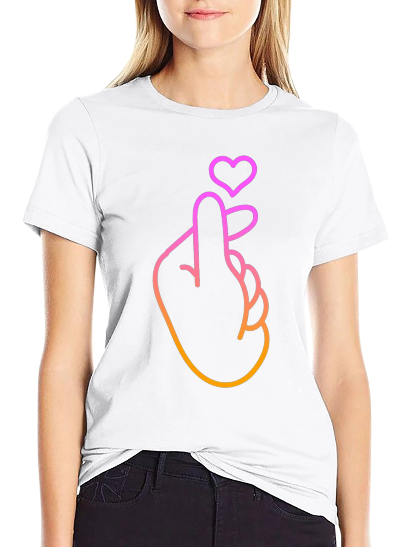 Heart Finger Gesture Graphic Tee - Stylish Comfort