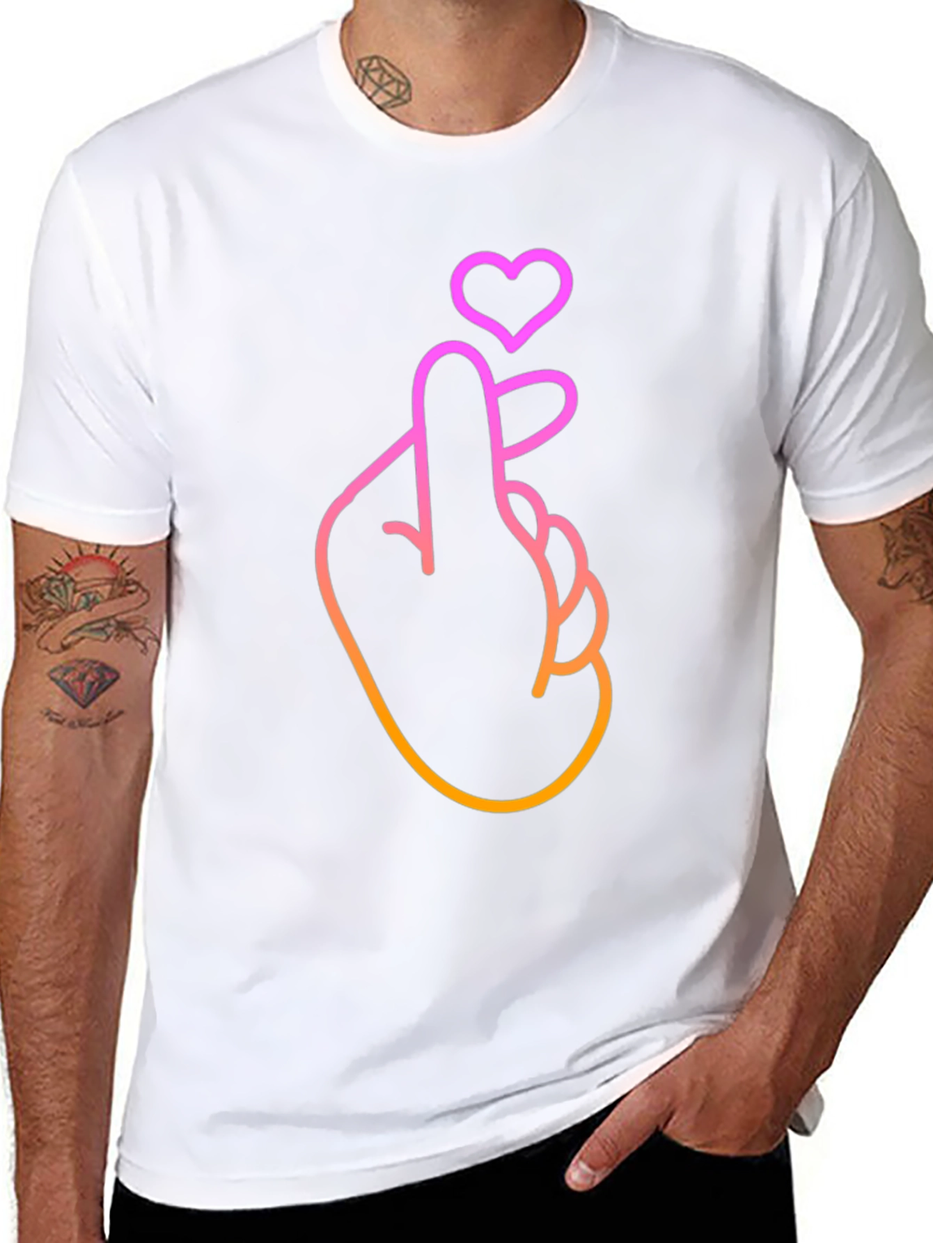 Heart Finger Gesture Graphic Tee - Stylish Comfort