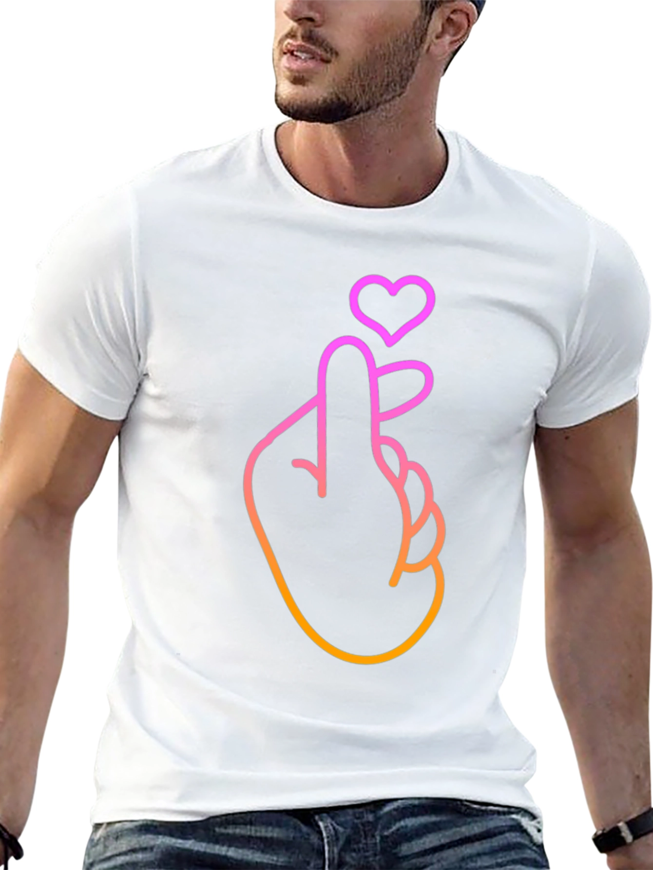 Heart Finger Gesture Graphic Tee - Stylish Comfort