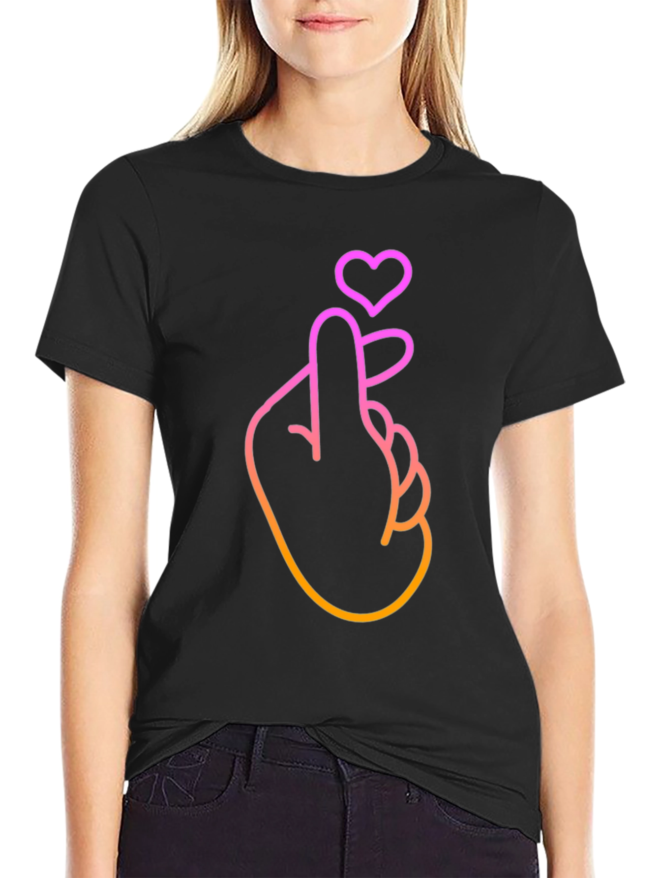 Heart Finger Gesture Graphic Tee - Stylish Comfort
