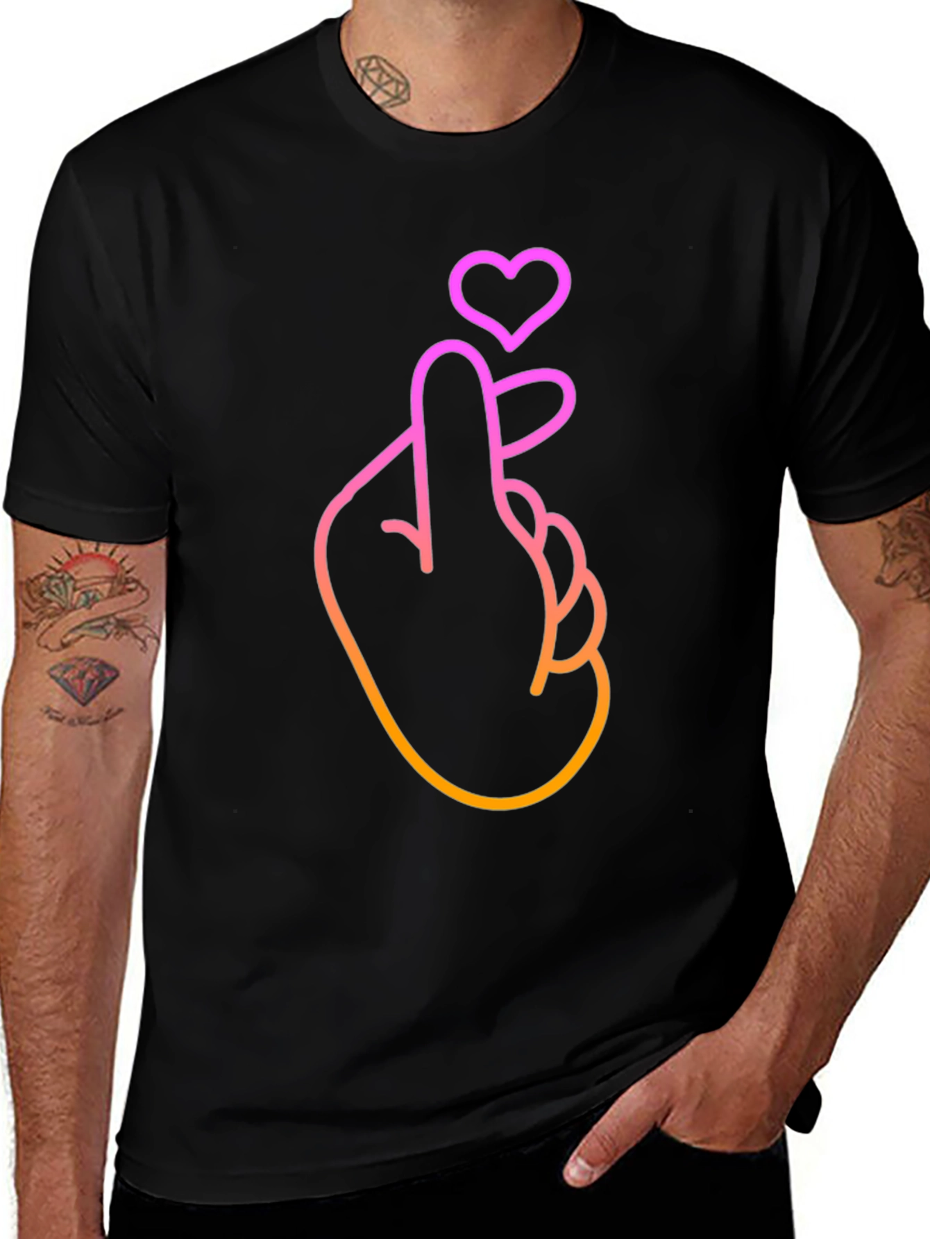 Heart Finger Gesture Graphic Tee - Stylish Comfort