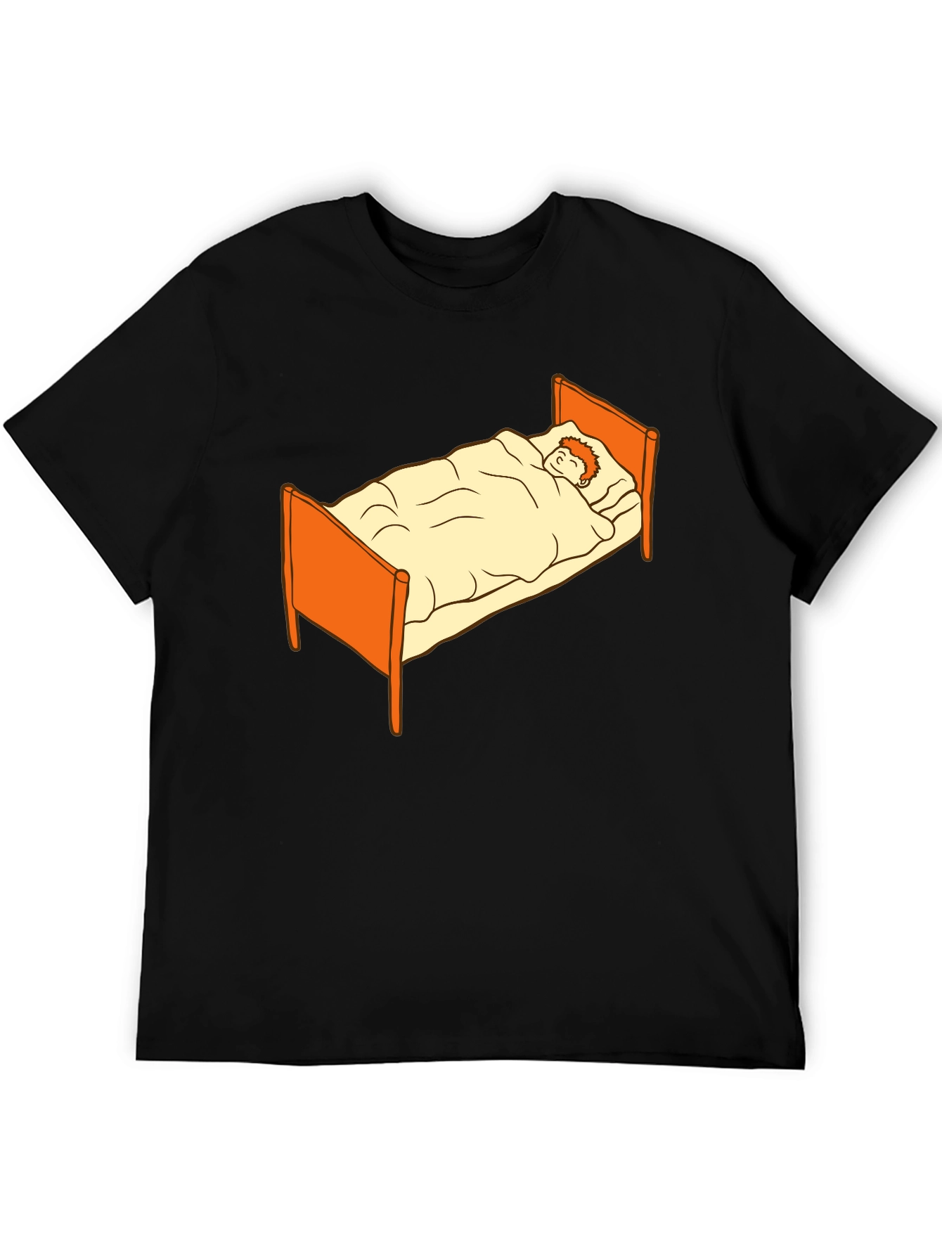 Sleepy Cartoon Man in Bed Graphic Tee - Black