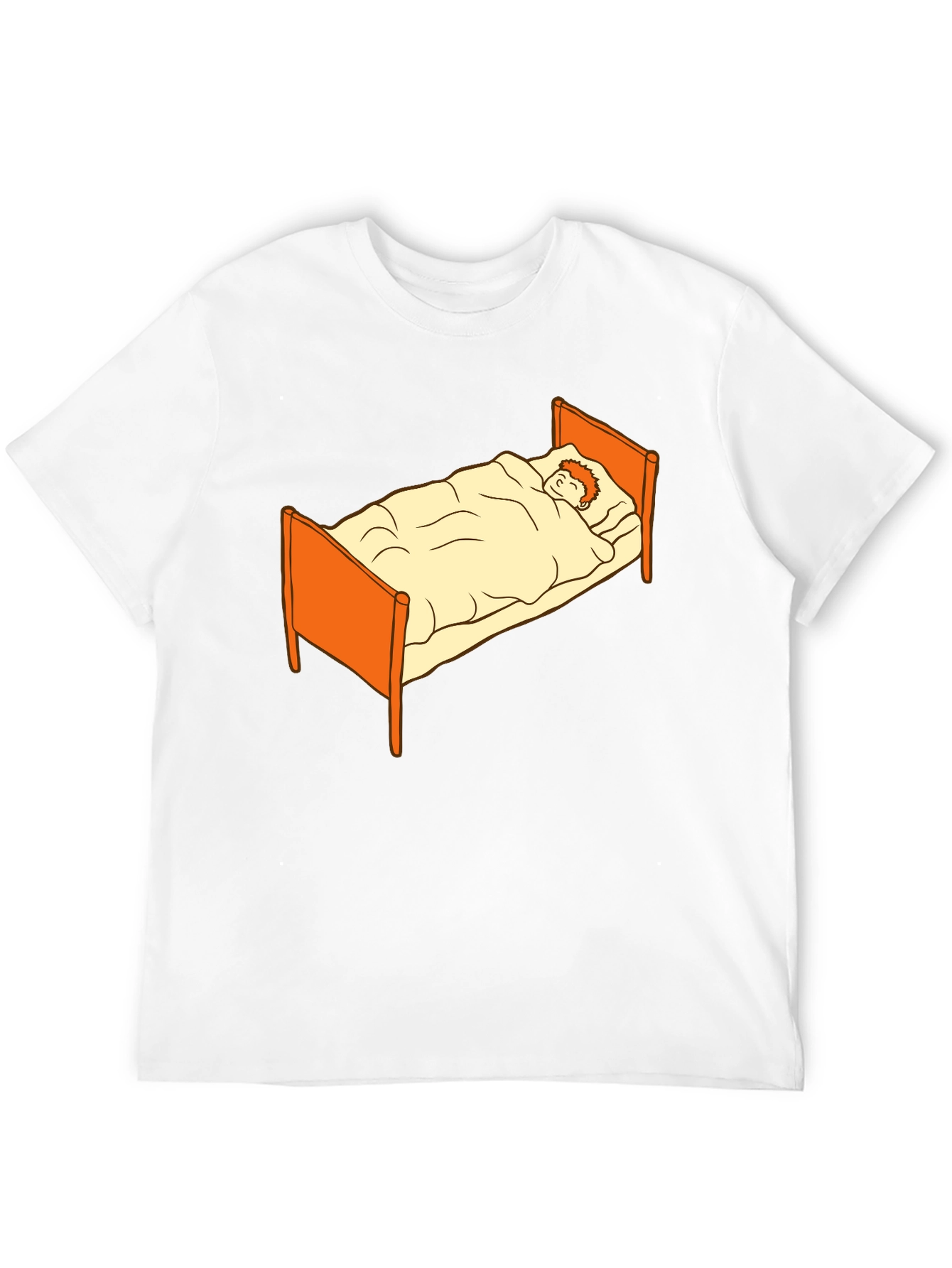 Sleepy Cartoon Man in Bed Graphic Tee - Black