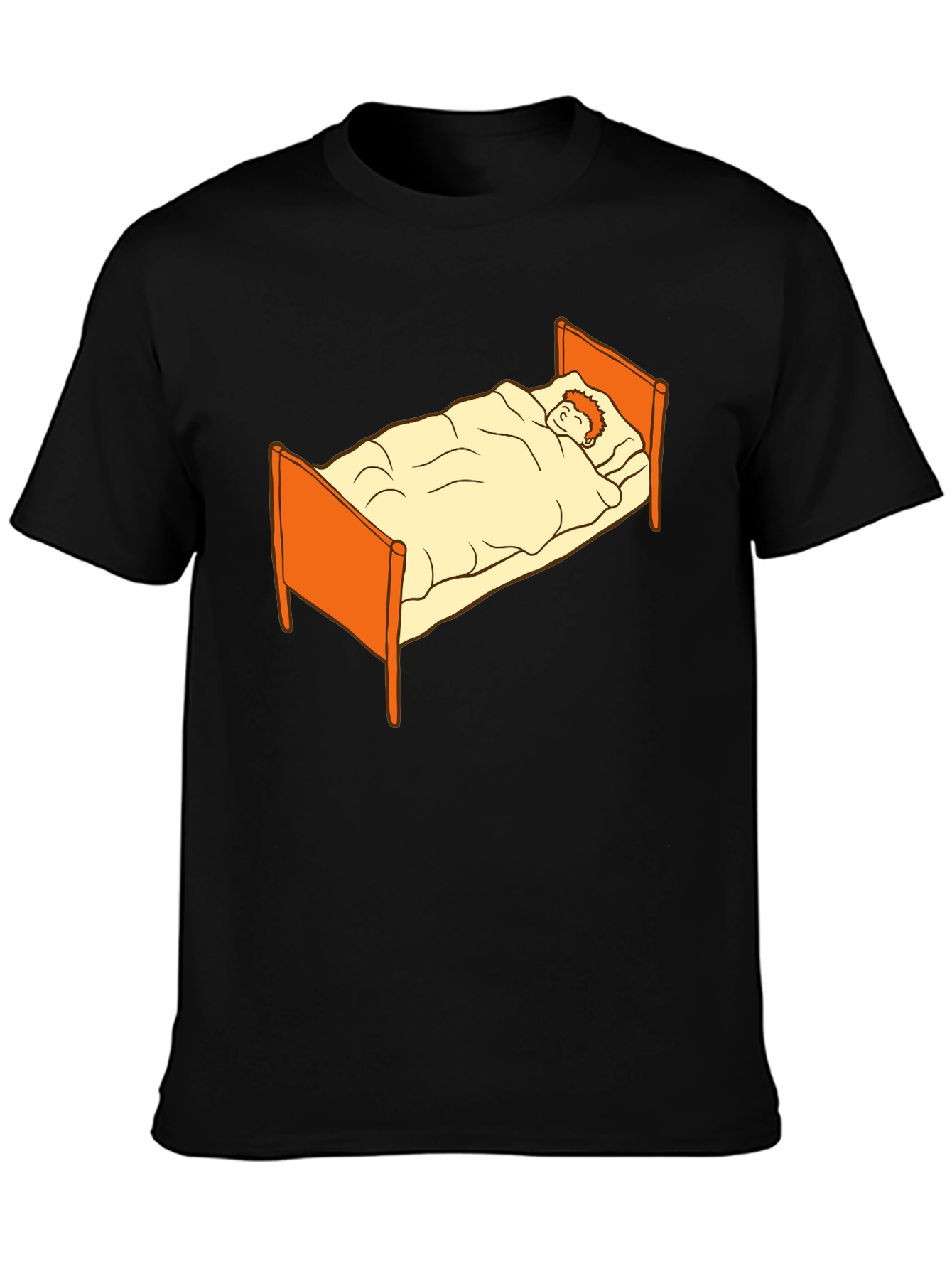 Sleepy Cartoon Man in Bed Graphic Tee - Black