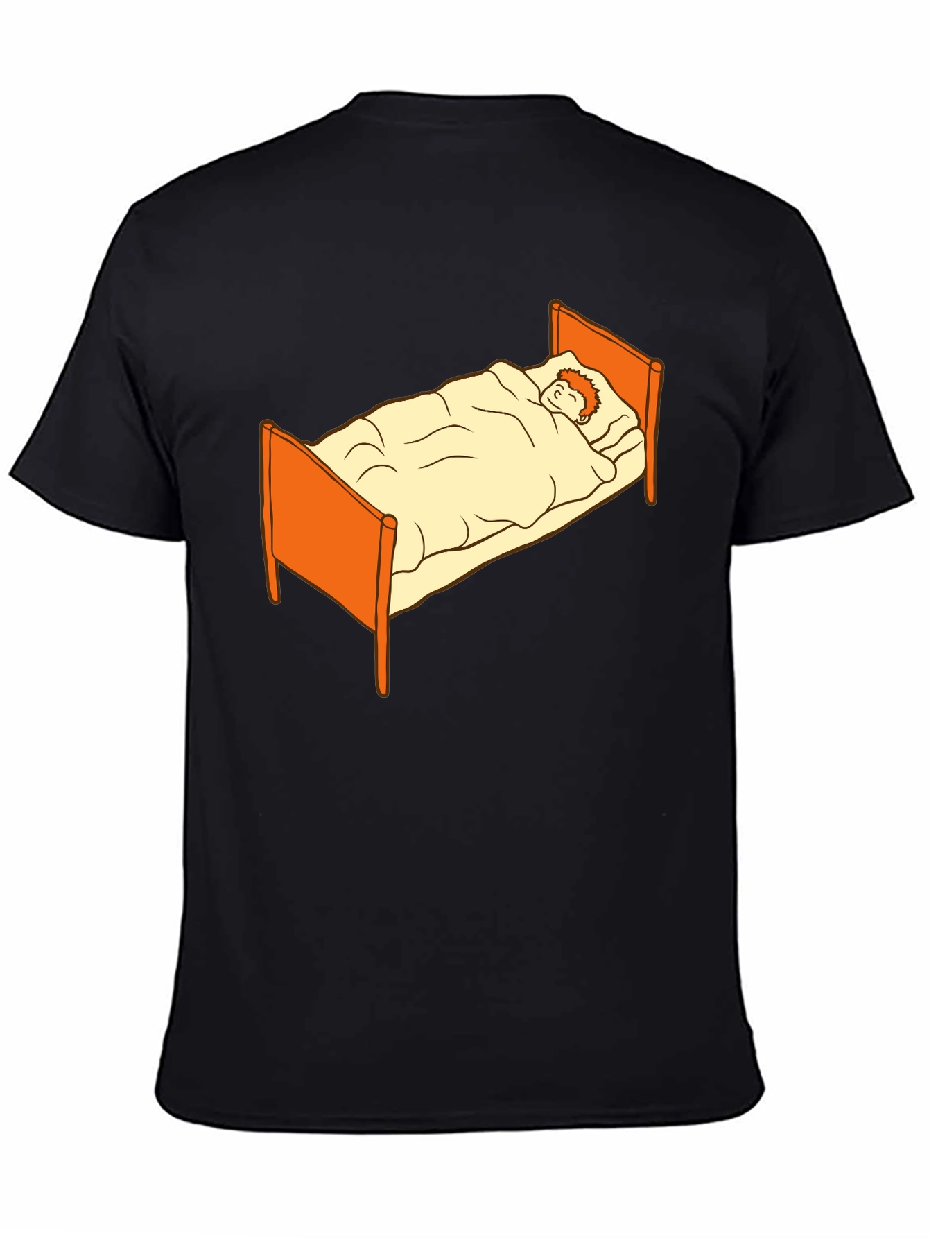 Sleepy Cartoon Man in Bed Graphic Tee - Black