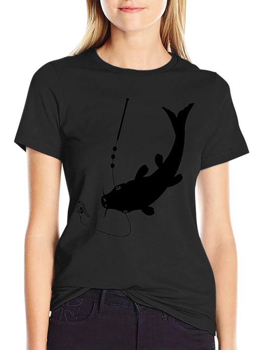 Mens Black Catfish Fishing Graphic T-Shirt