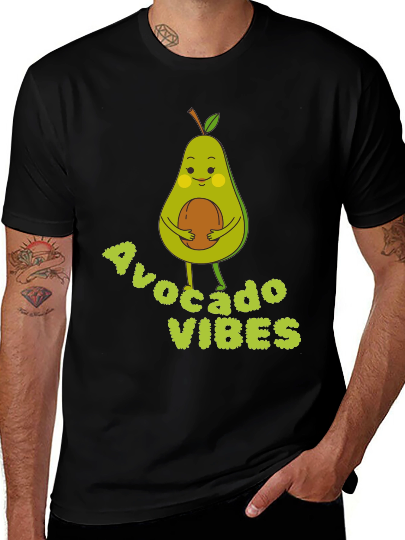 Avocado Vibes Graphic Tee - Soft Black Cotton T-Shirt