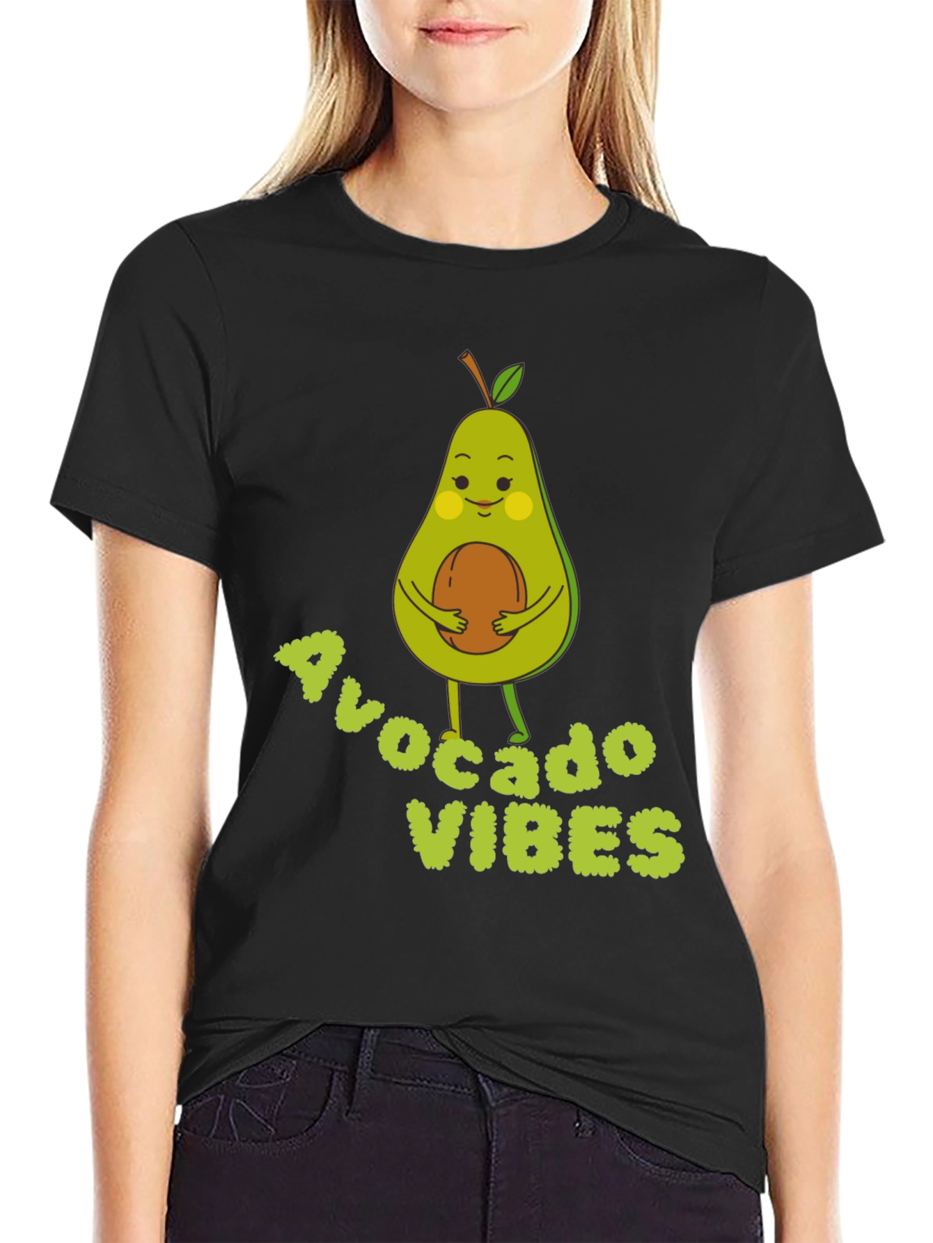 Avocado Vibes Graphic Tee - Soft Black Cotton T-Shirt