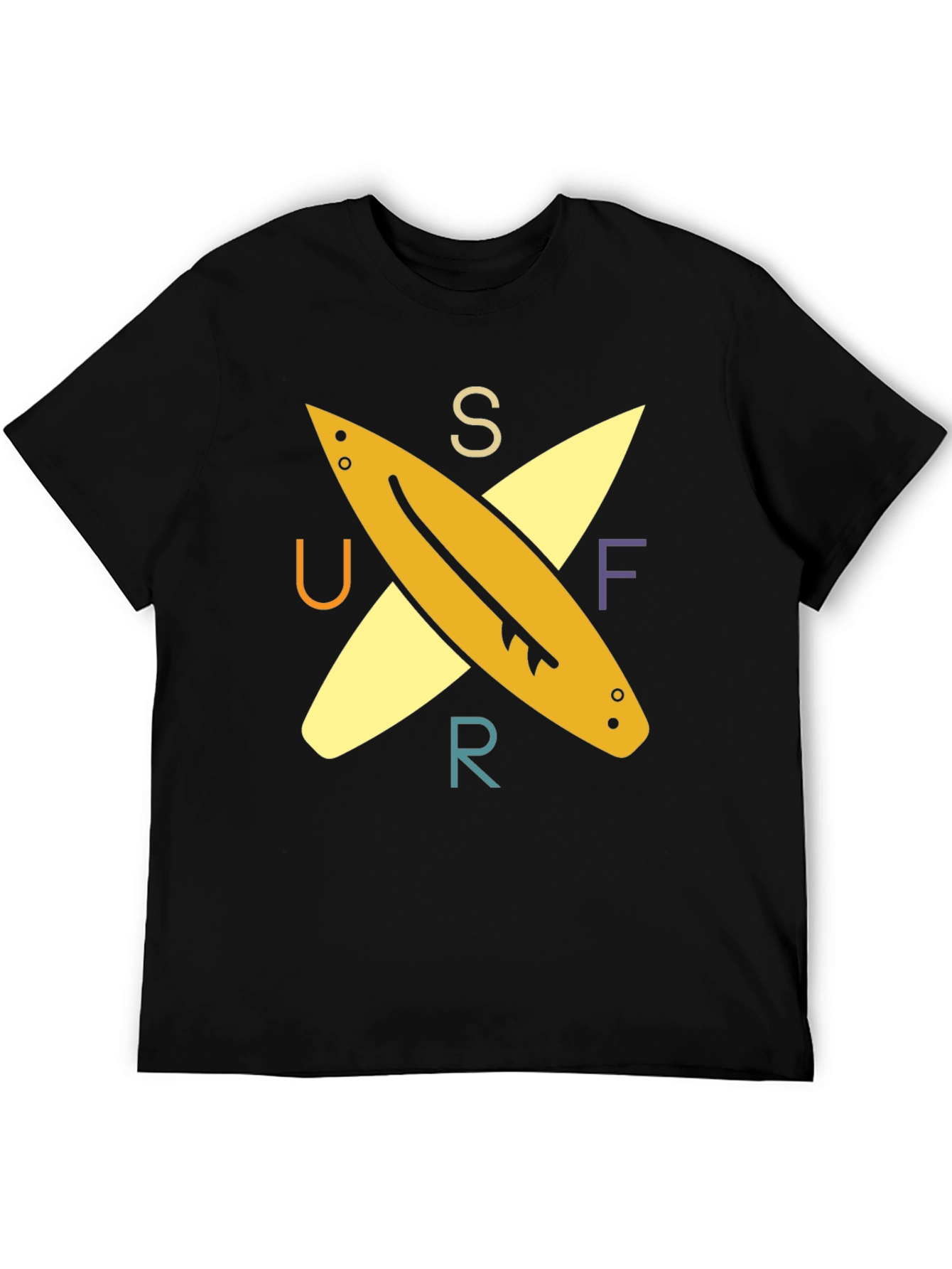 Surfer Tee: Retro Surfboard Design Black T-Shirt