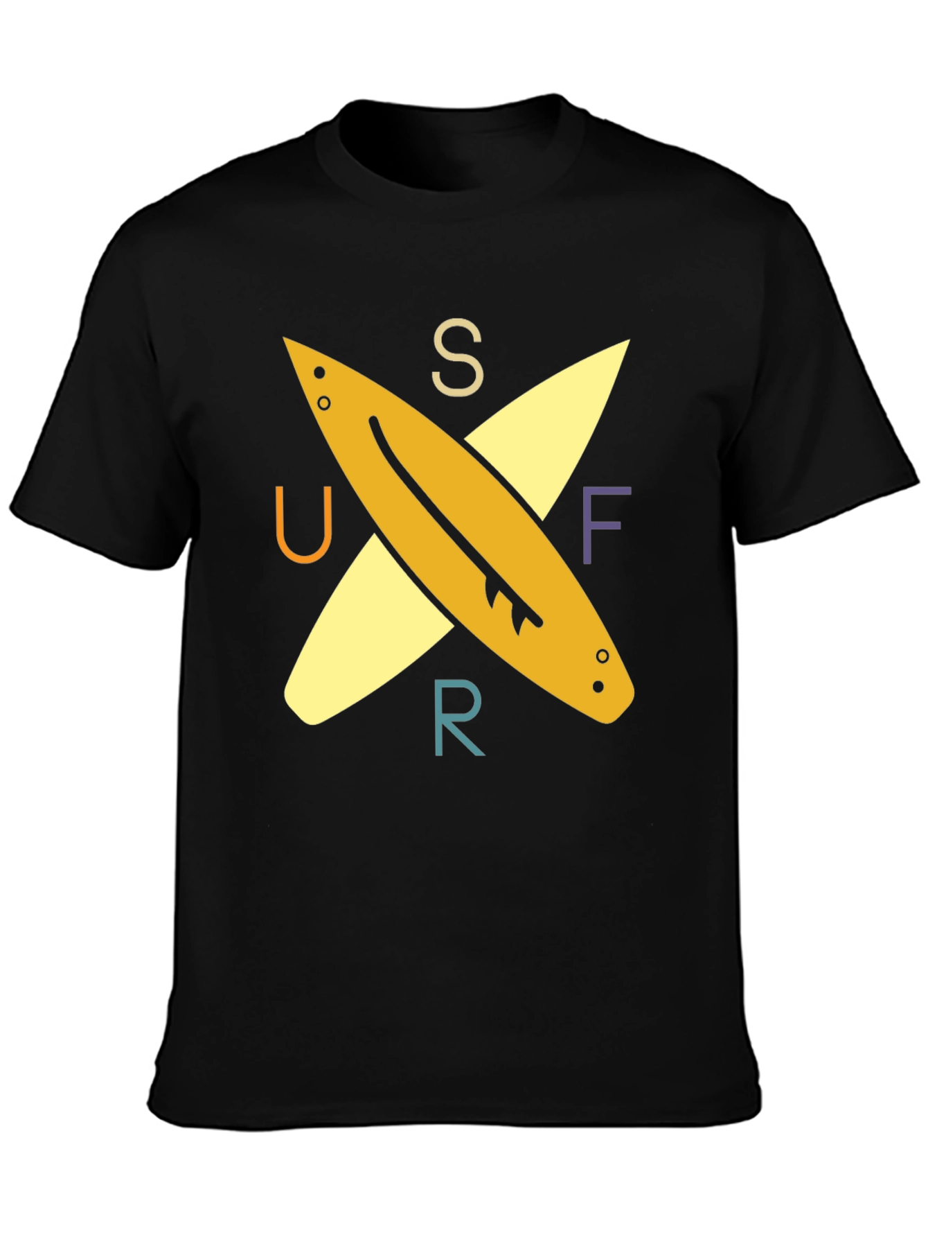 Surfer Tee: Retro Surfboard Design Black T-Shirt