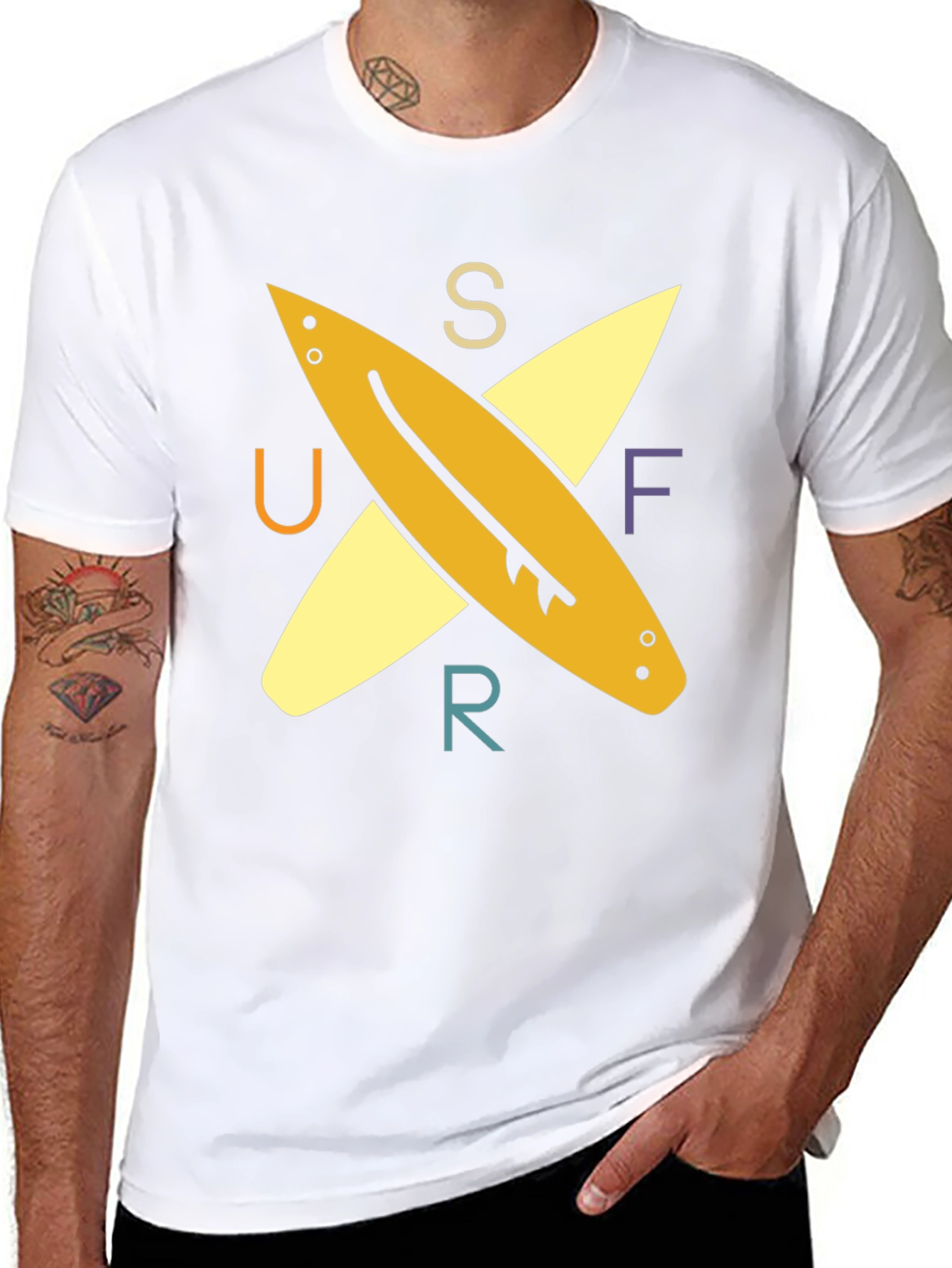 Surfer Tee: Retro Surfboard Design Black T-Shirt