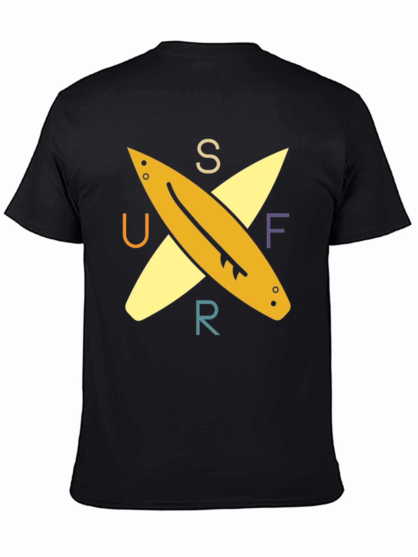 Surfer Tee: Retro Surfboard Design Black T-Shirt
