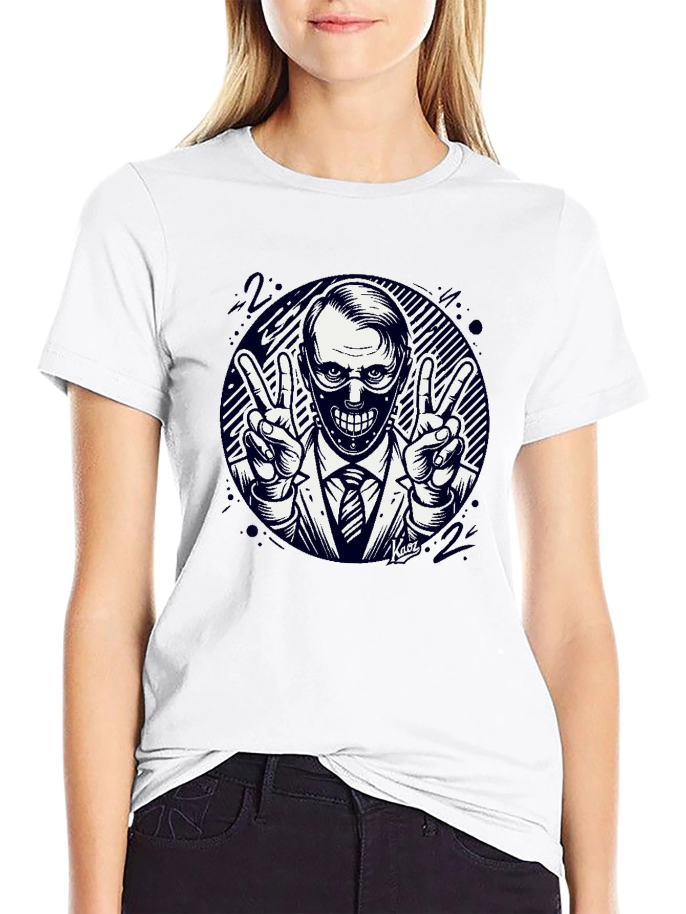 Masked Man Peace Sign Black T-Shirt